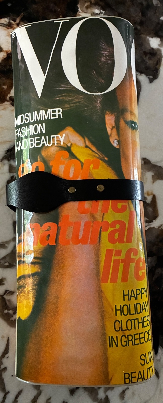 Vintage 70’s VOGUE magazine cover clutch with black snap closure