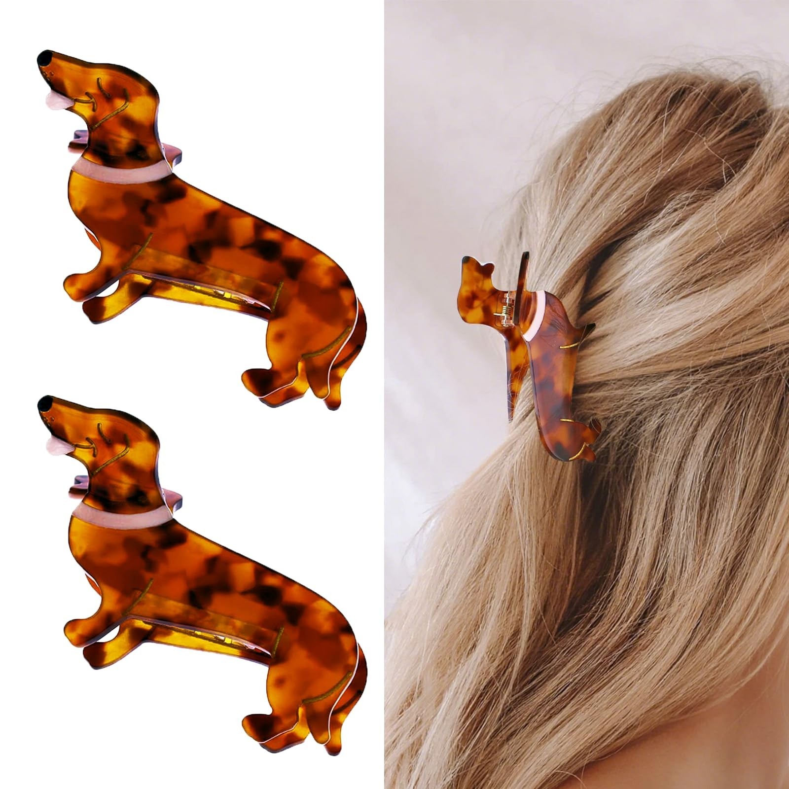 2 Pcs Dachshund Dog Hair Clips for Women – Acetate Non-Slip Claw Clips, Cute …