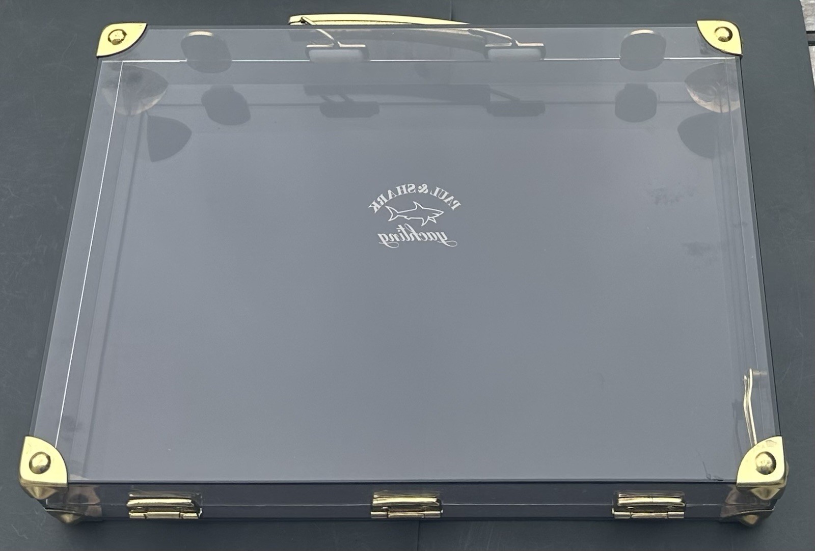 Vintage Paul & Shark Yachting Clear Smoke Gray Black Plastic Box Briefcase