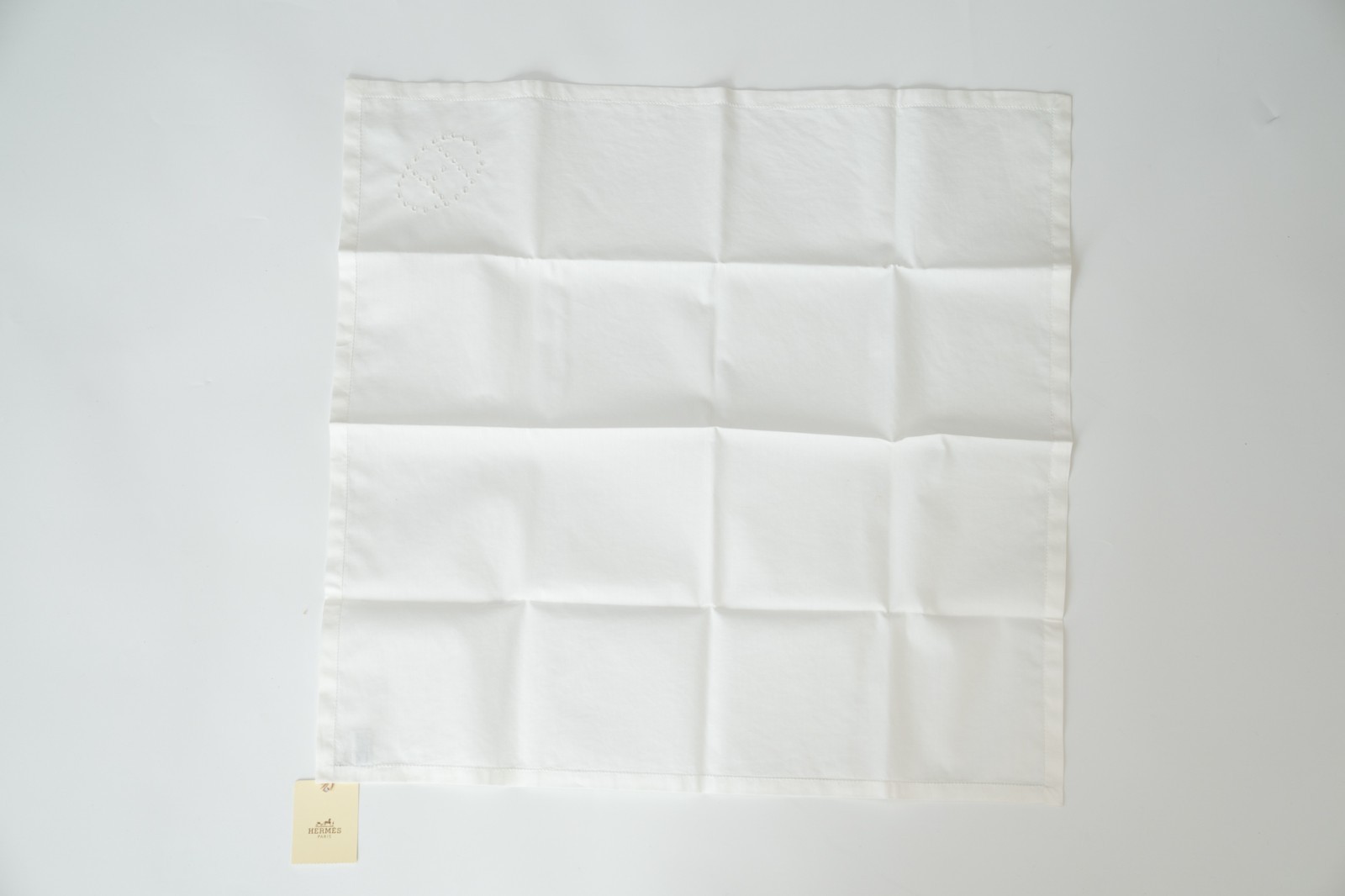 Hermès Handkerchief — White Cotton with H Logo — 45 × 45 cm — New with Box & Tag