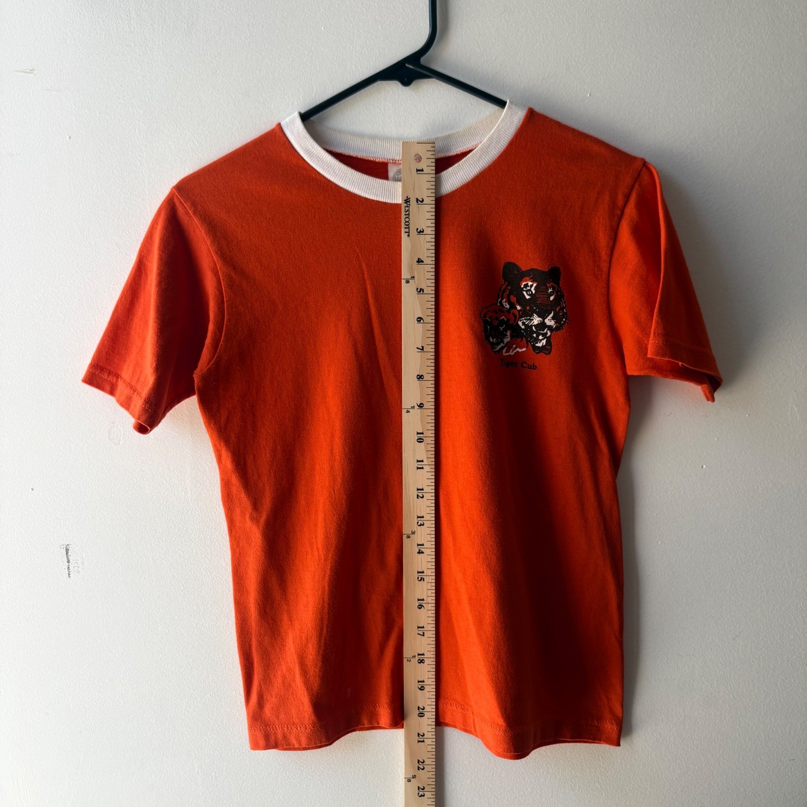 Vintage Tiger Cub Ringer T-Shirt Orange White Crew Neck Graphic Tee Retro S/M