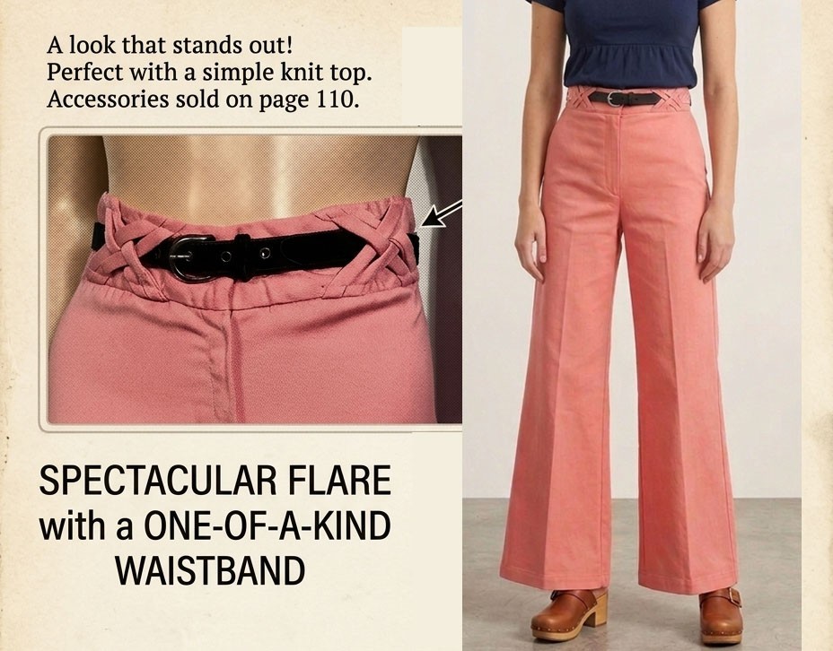 Vintage 1970s Coral Pink Cotton Bell Bottoms With Criss Cross loops 27 x 30