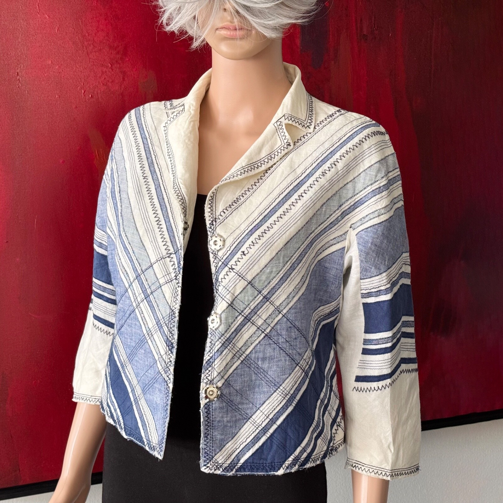 MOSCHINO CHEAP AND CHIC Linen Striped Nautical Cropped Jacket