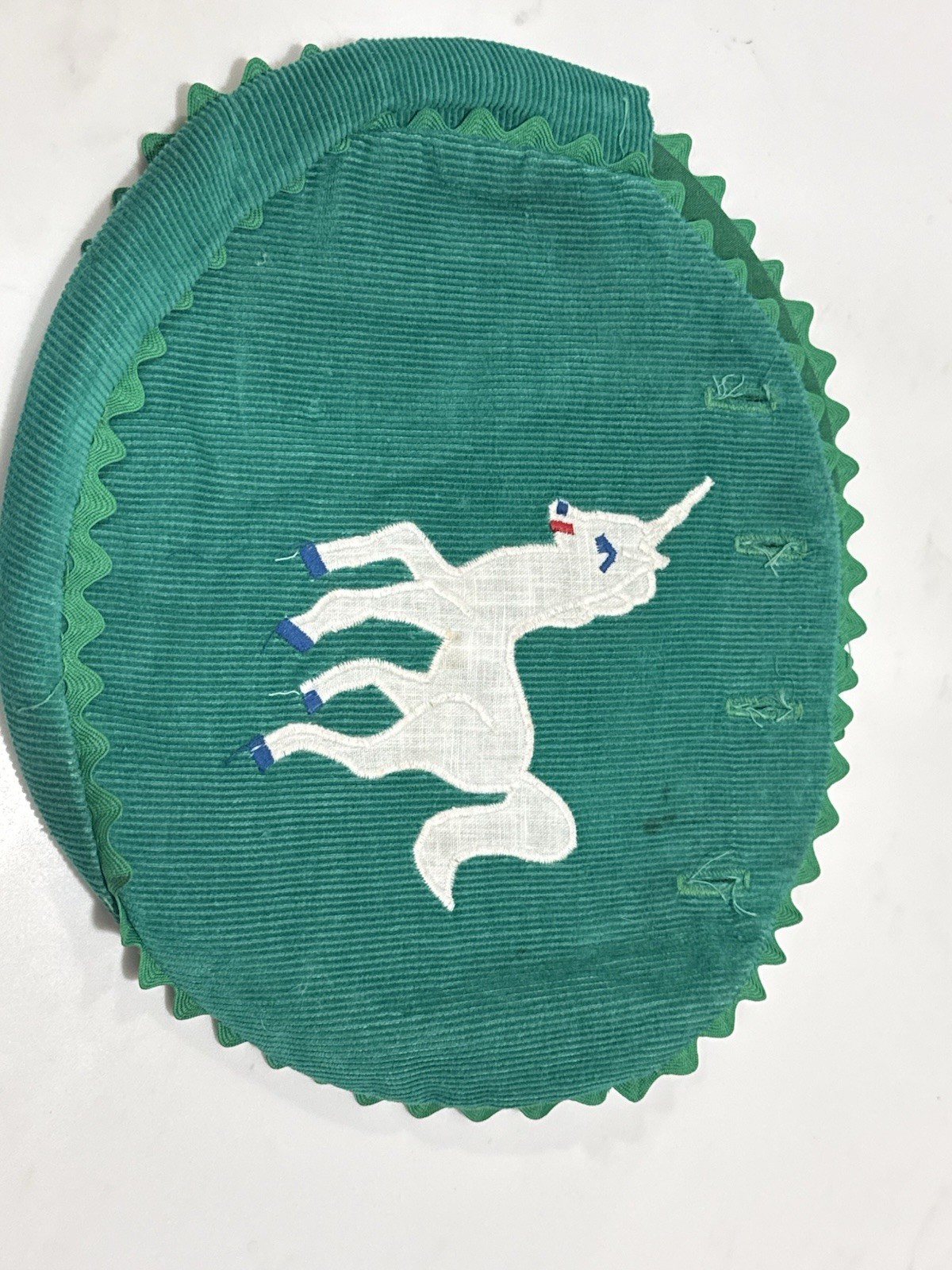 VTG 80s Preppy Green Corduroy Bermuda Bag Cover Unicorn Ric Rac SWM Monogram A