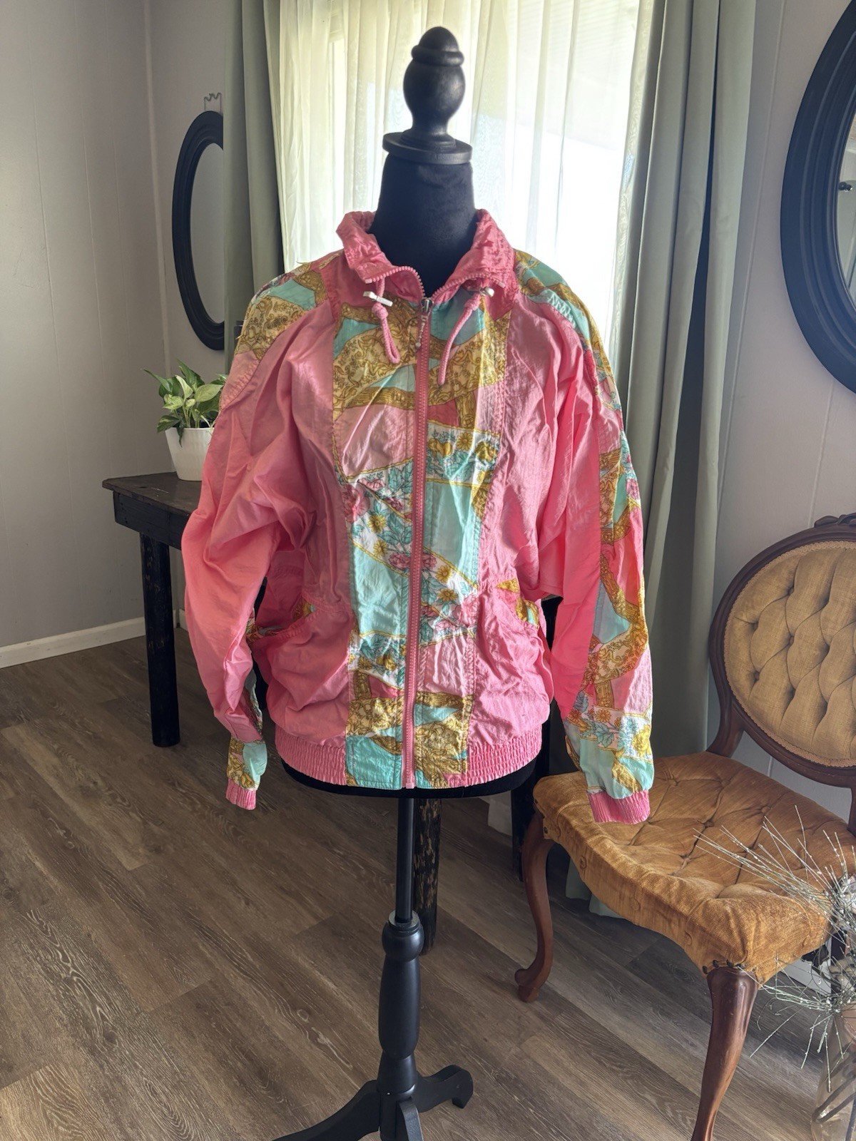 Vintage Athletic Works‎ Windbreaker Jacket And Pants Pastel Print Womens Sz S