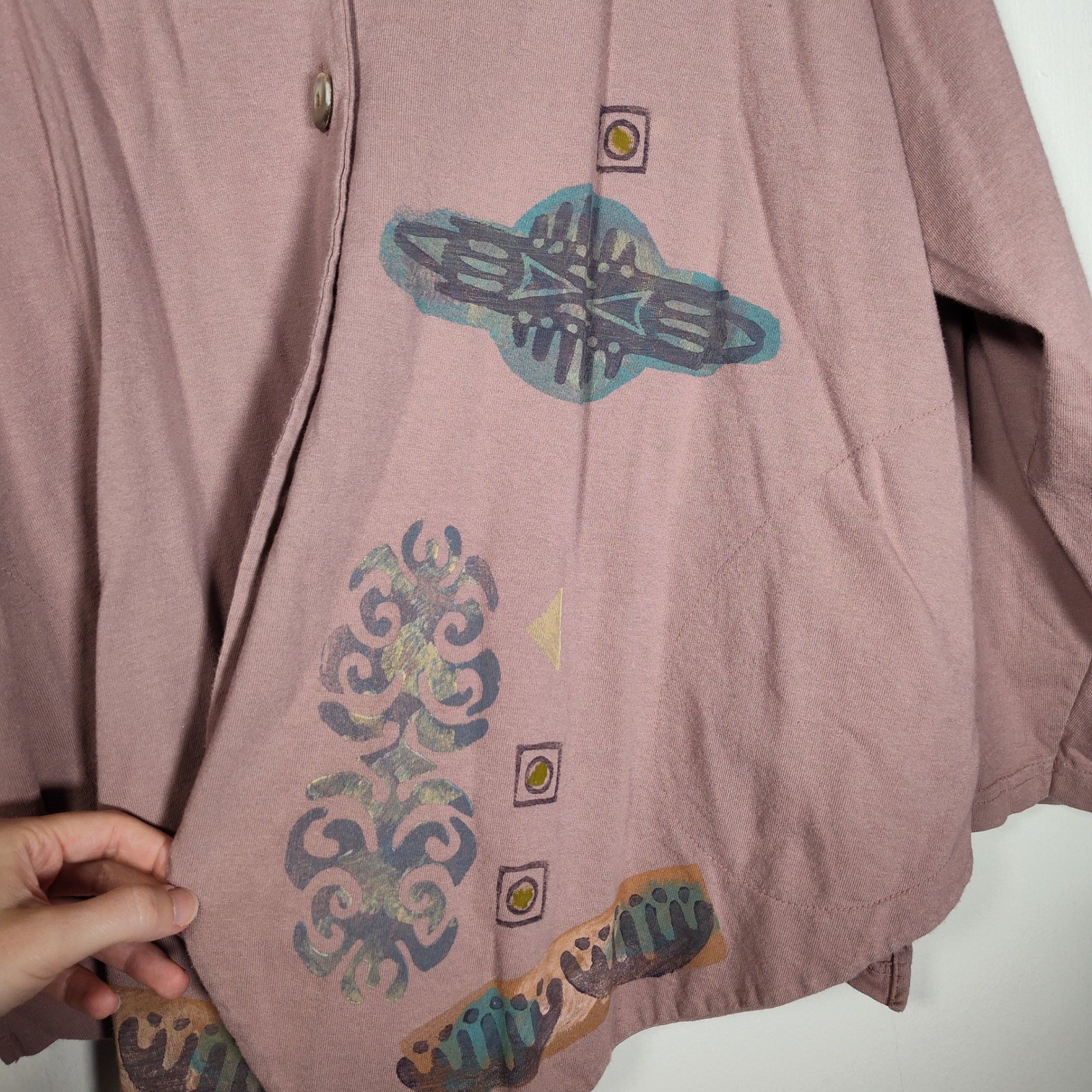 Blue Fish Vintage 1993 Four-Door Jacket Hand Printed Button Front Drawstring