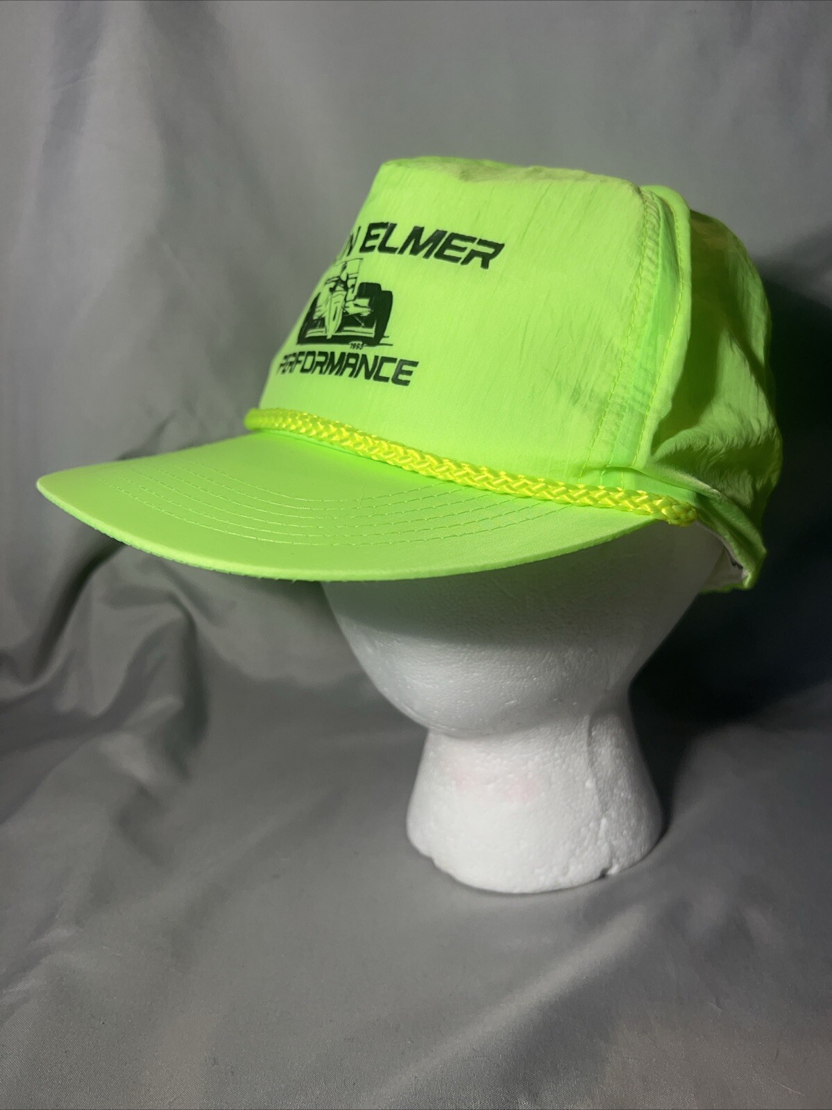 Vintage Perkin Elmer Performance Day-Glo Neon Yellow Hat Cap SnapBack 1993