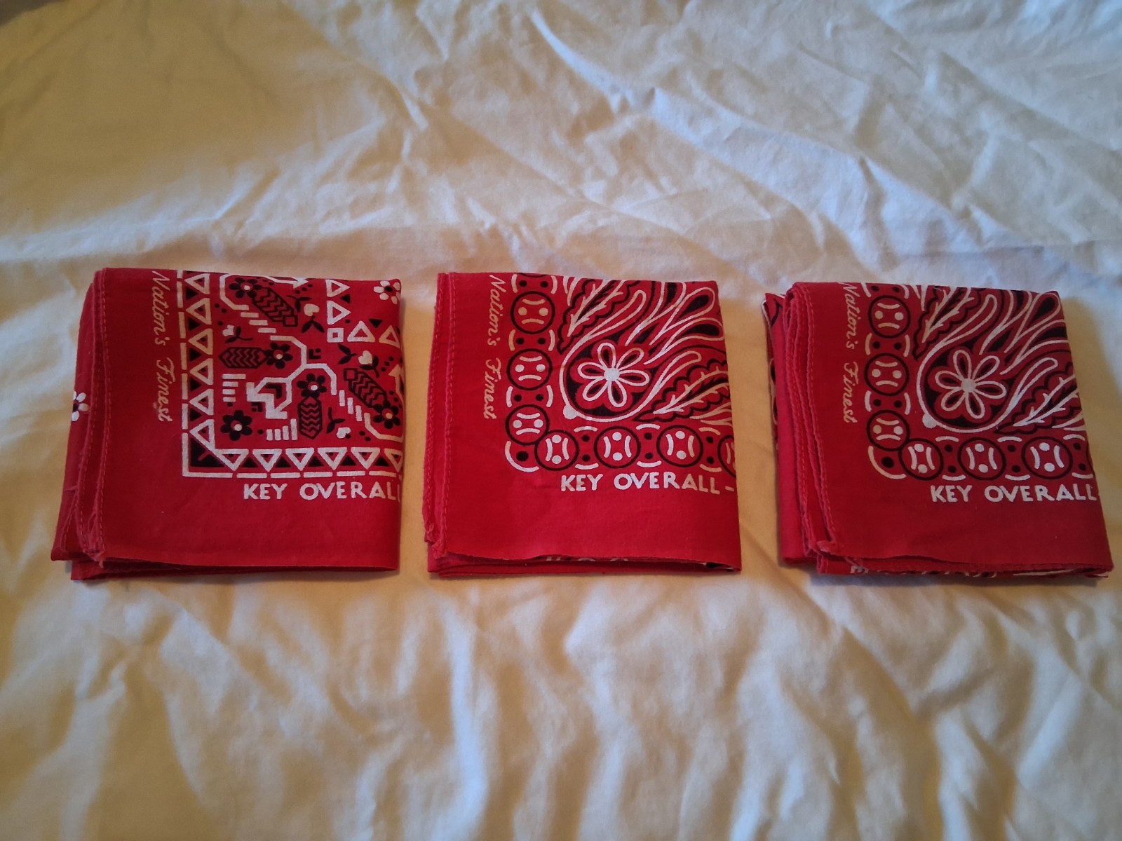 Lot of 3 Vintage 60s 70s Red Key Workwear Selvedge Handkerchiefs Bandanas 17754