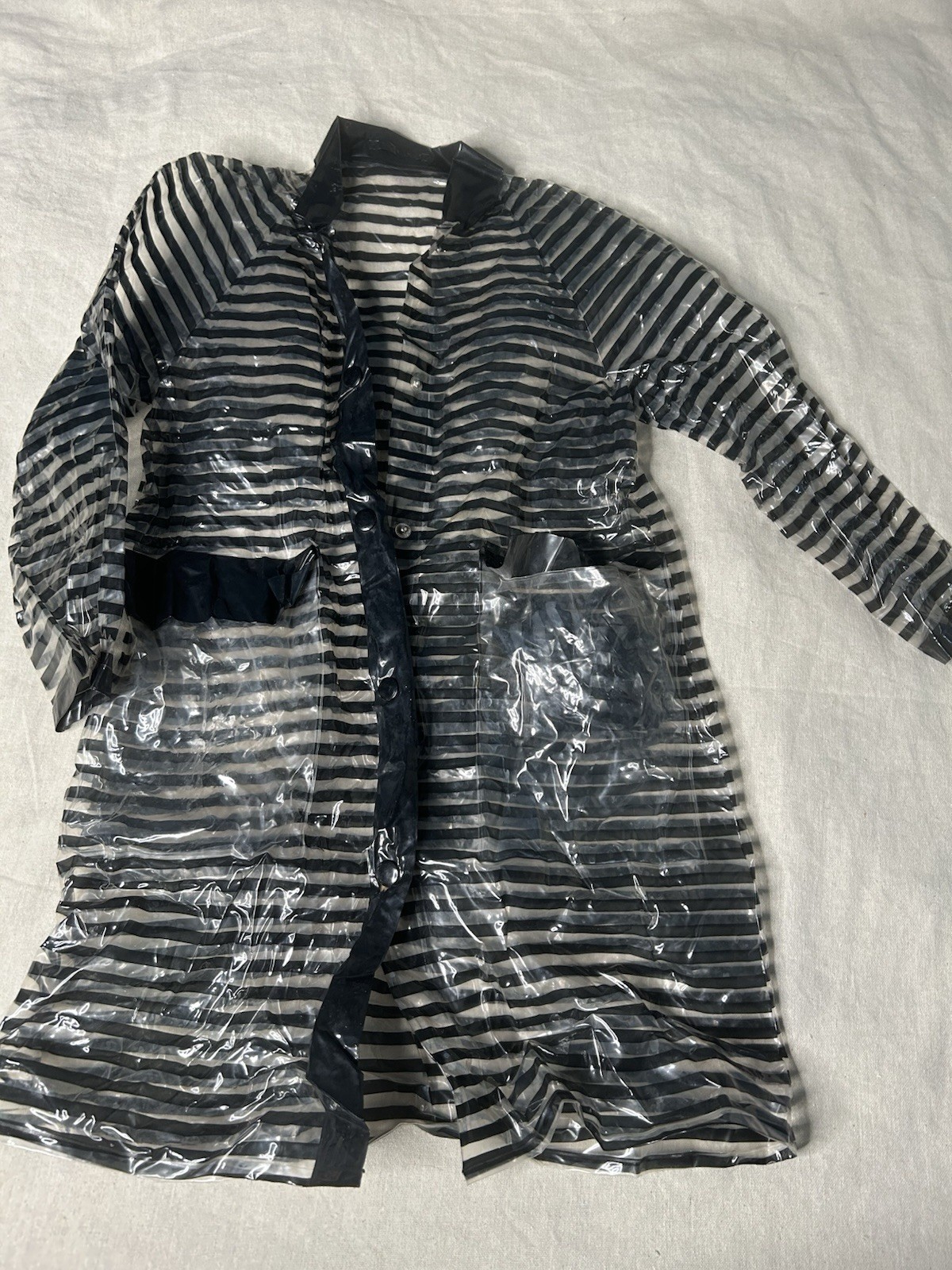 Vintage 1960s Vinyl Rain Trench Coat Transparent Striped Made In Japan RARE GR