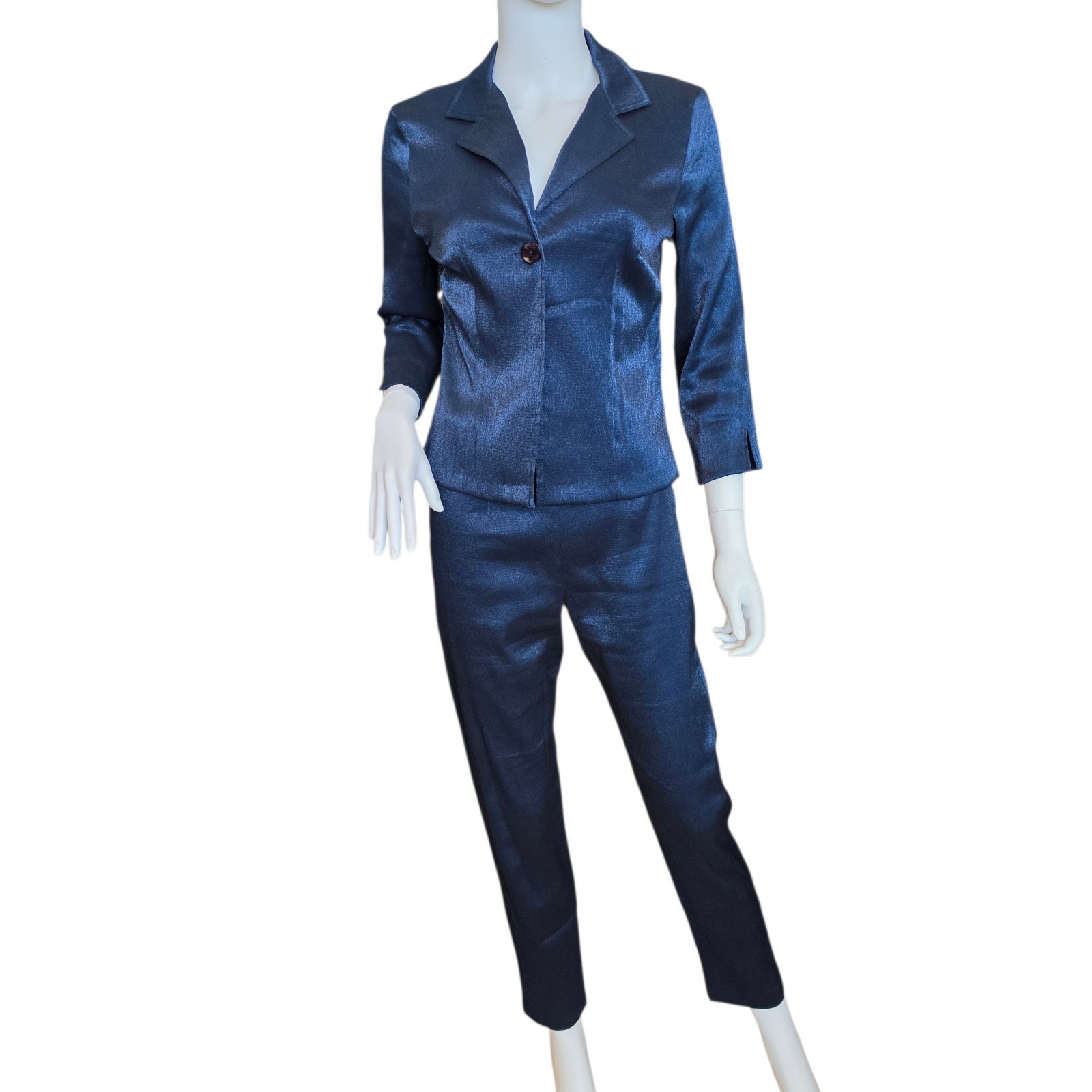 Vintage 90’s-Y2K metallic dark blue 2 pc blazer and pant set from Heart Soul