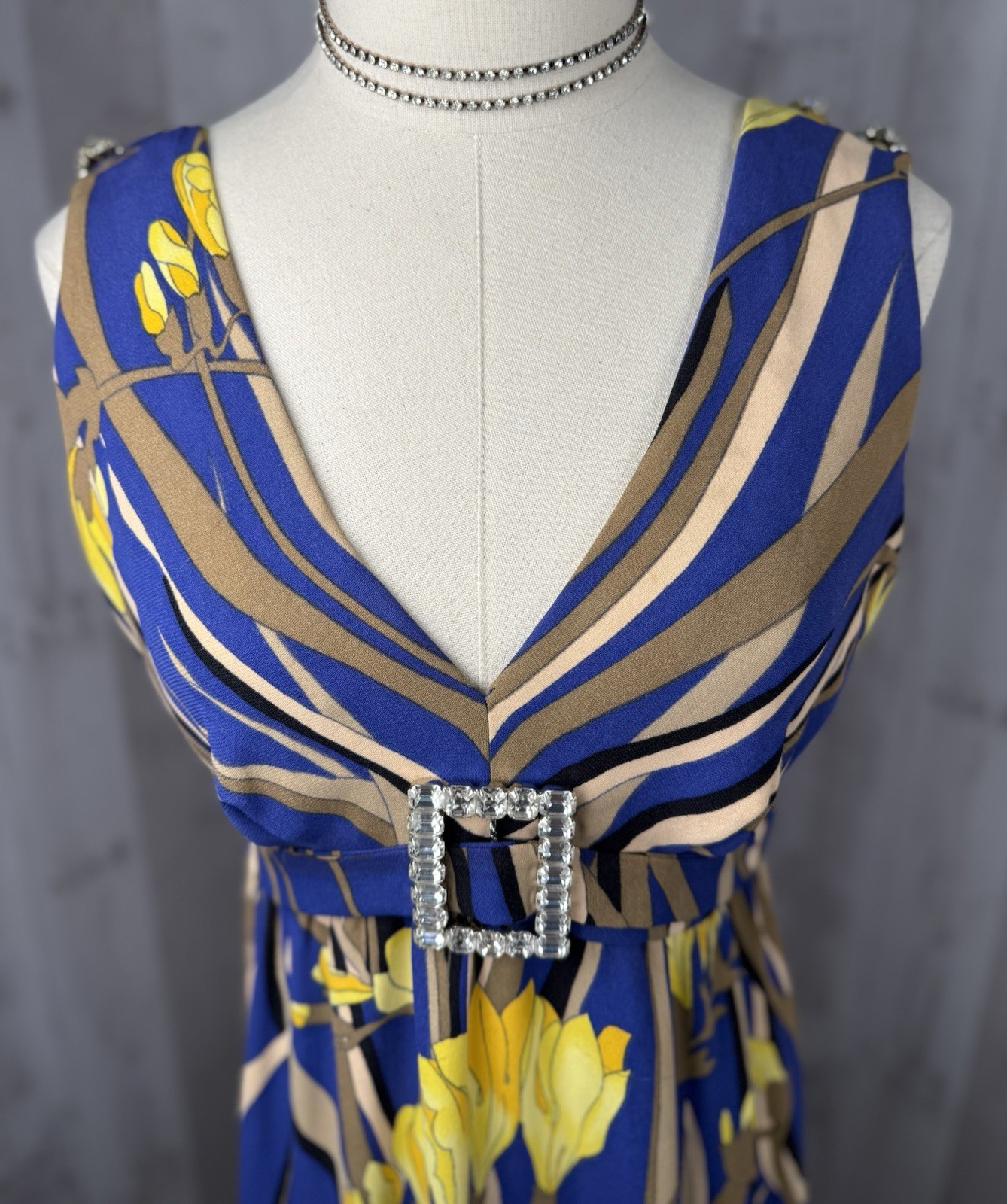 Vintage 1960s Designer Evening Gown Floral Cocktail Dress Rhinestones – Small/2