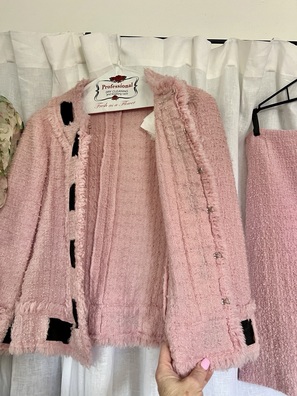 Vintage Moschino Pink & Black Bouclé Suit Size 10 Great Condition Worn Only Once