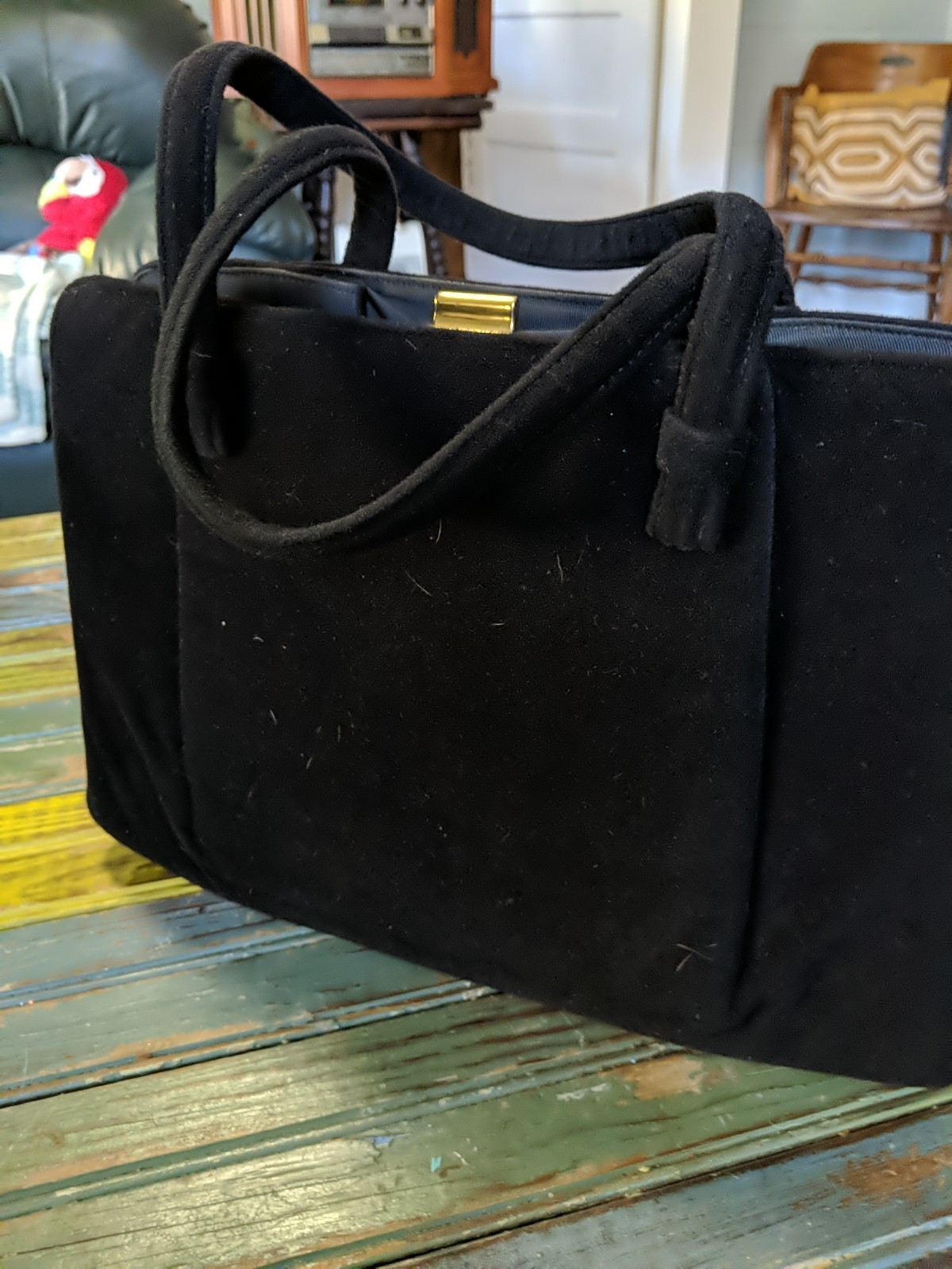 Vintage Sour’e Handbag , New York,Black Wool. Beaded Leaf Design, Beautiful…
