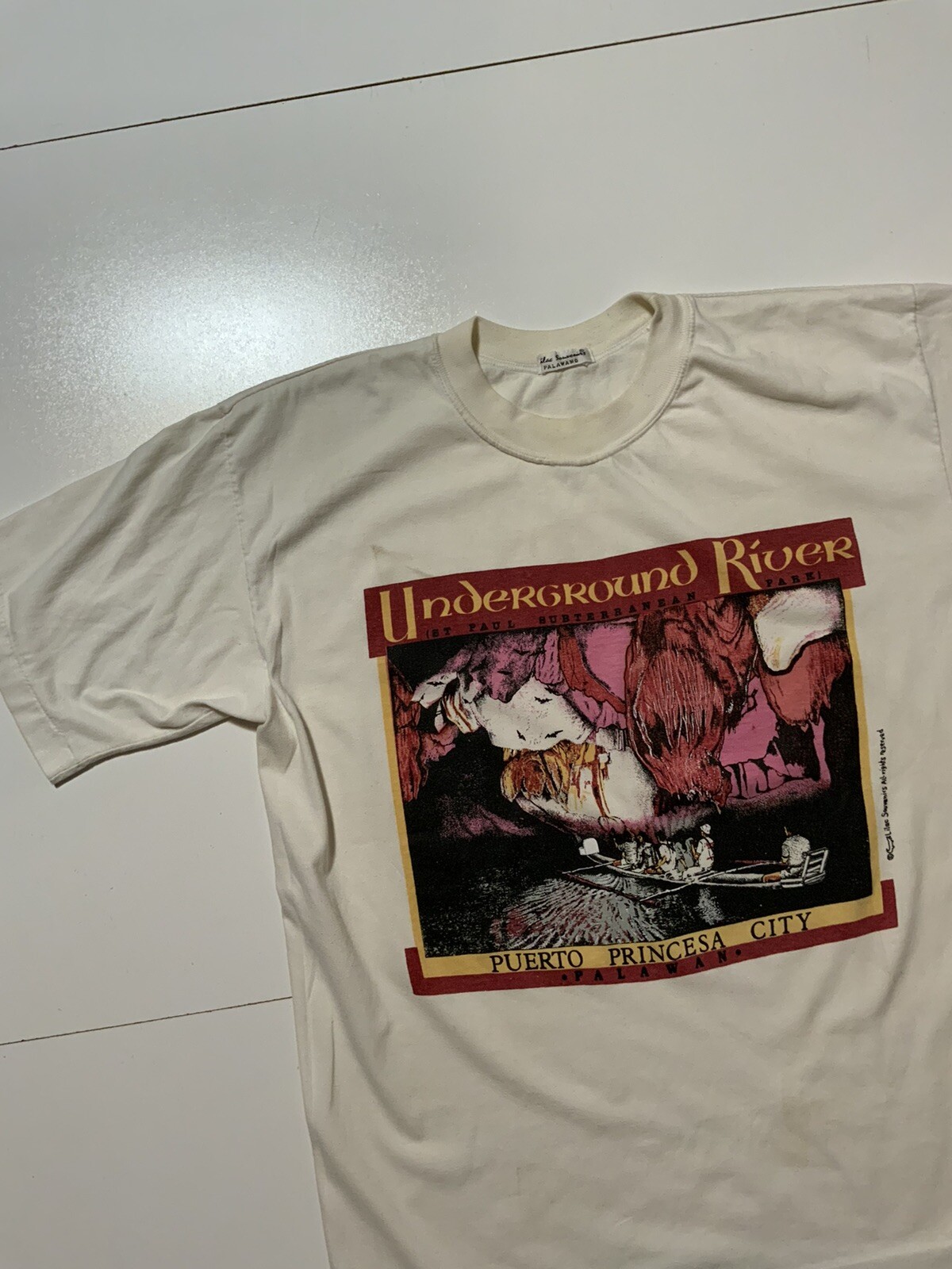 VTG Lilac Souvenirs Palawano Underground River Philippines Single Stitch T-Shirt