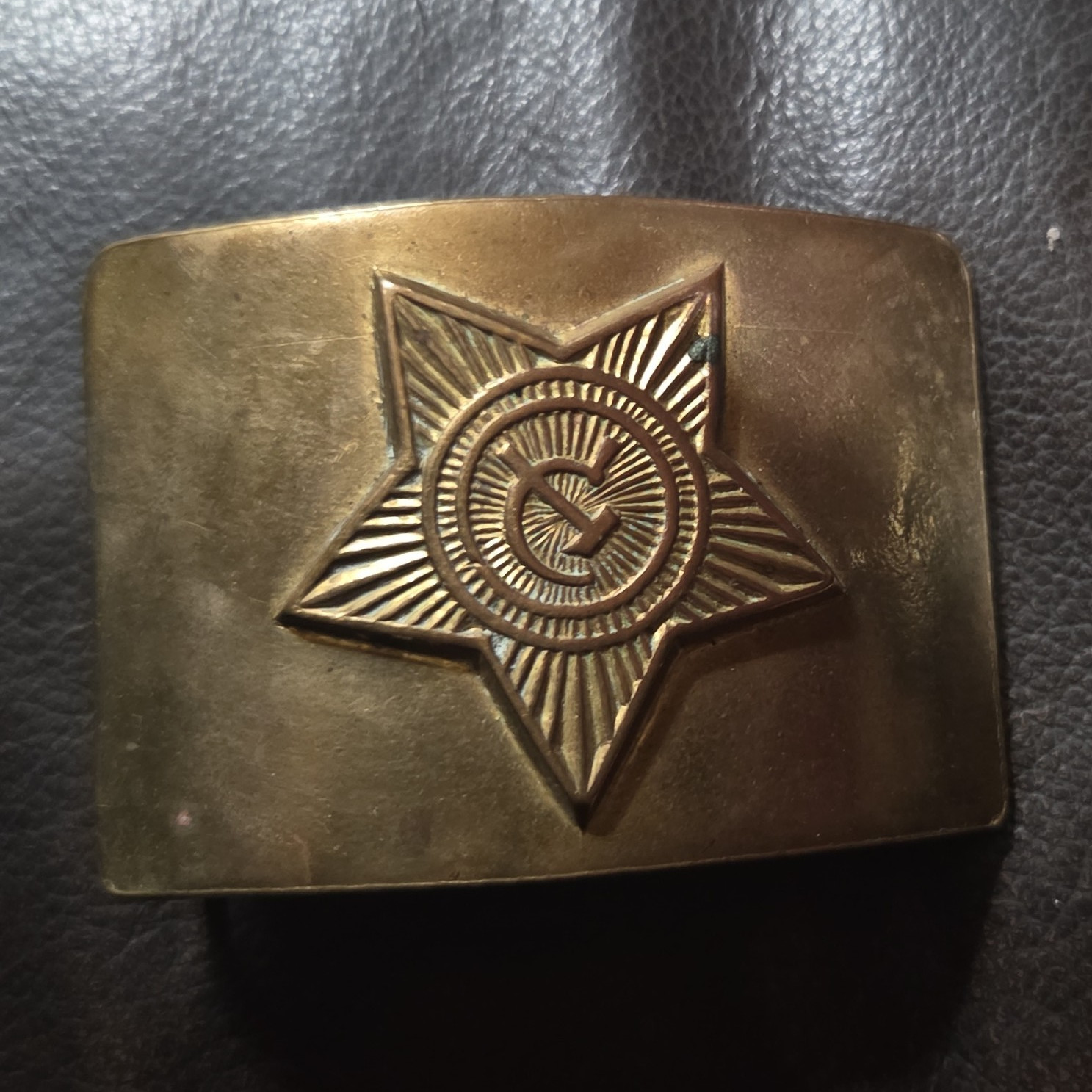 Vintage Gold Tone Metal Belt Buckle Military Star Emblem Adult Unisex