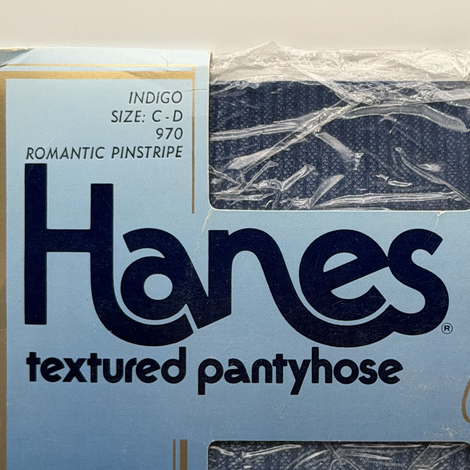 Vintage Pantyhose 1980s Hanes Textured Indigo Romantic Pinstripe C-D 970 NOS