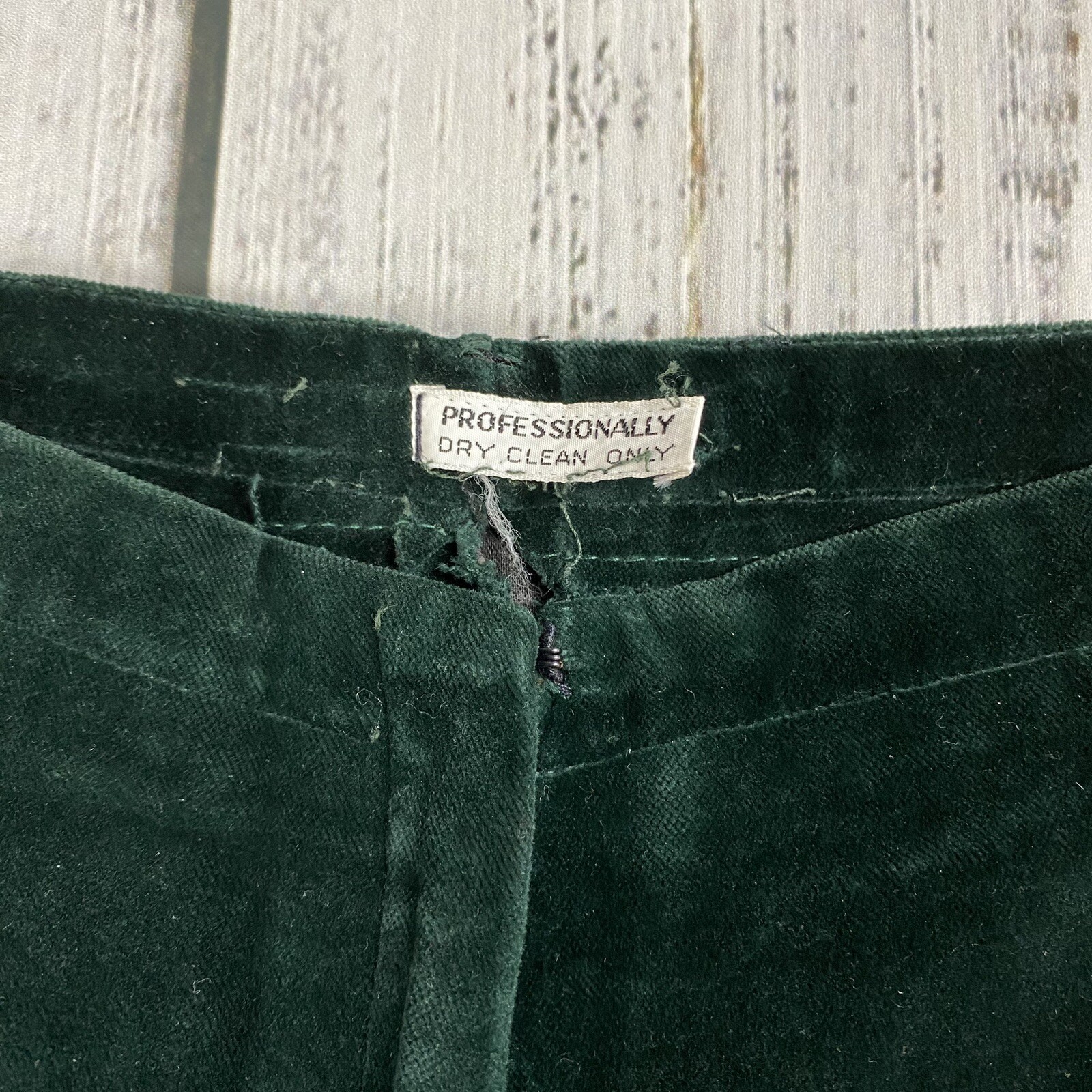 TRUE VTG 60S VELOUR HIGH RISE ZIP BELL BOTTOM PANTS FORREST GREEN HIPPY 29×31