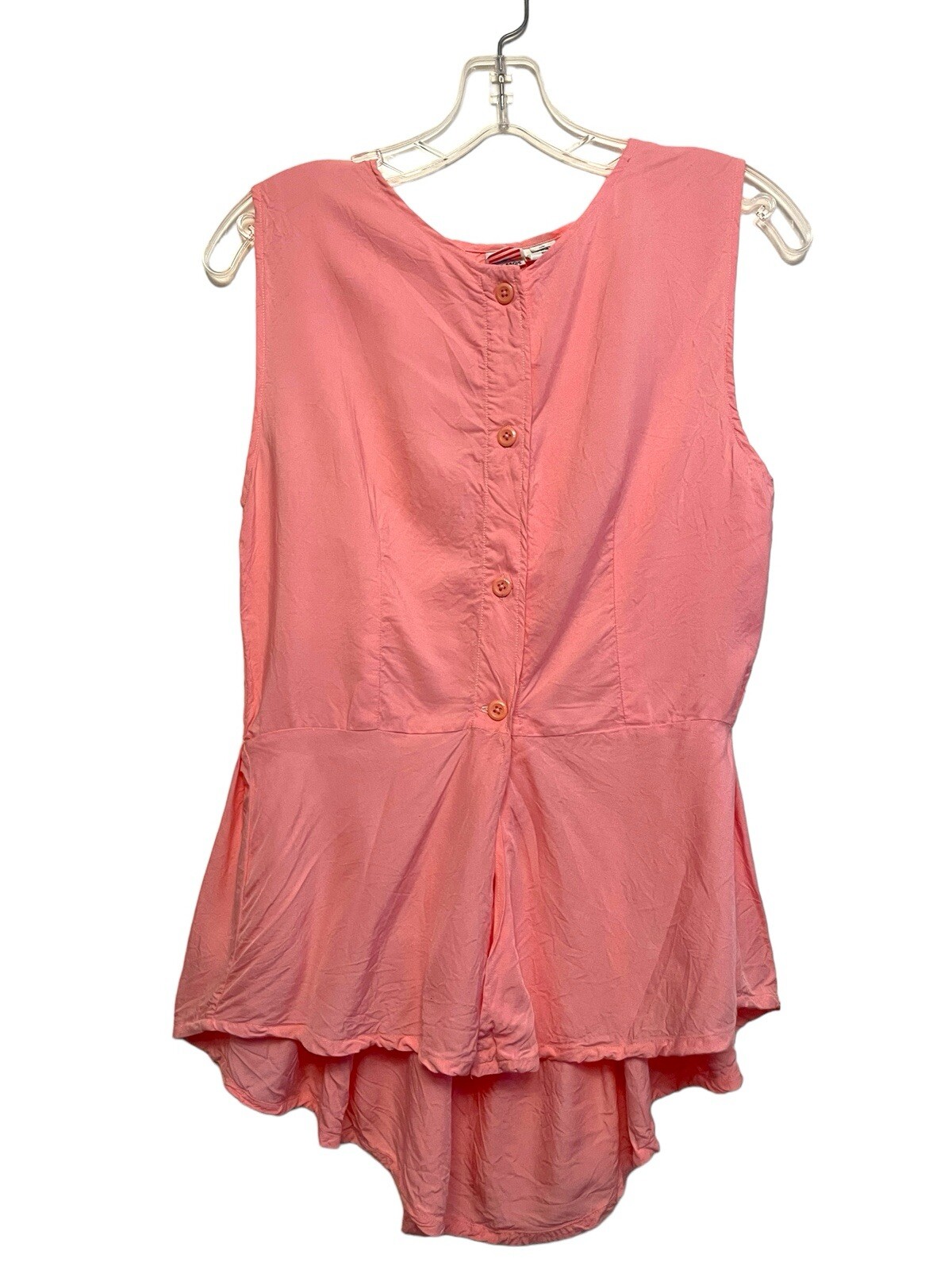 Vintage 1990s UFO Sleeveless Blouse Top Size Medium Pink Pleated Romantic Button