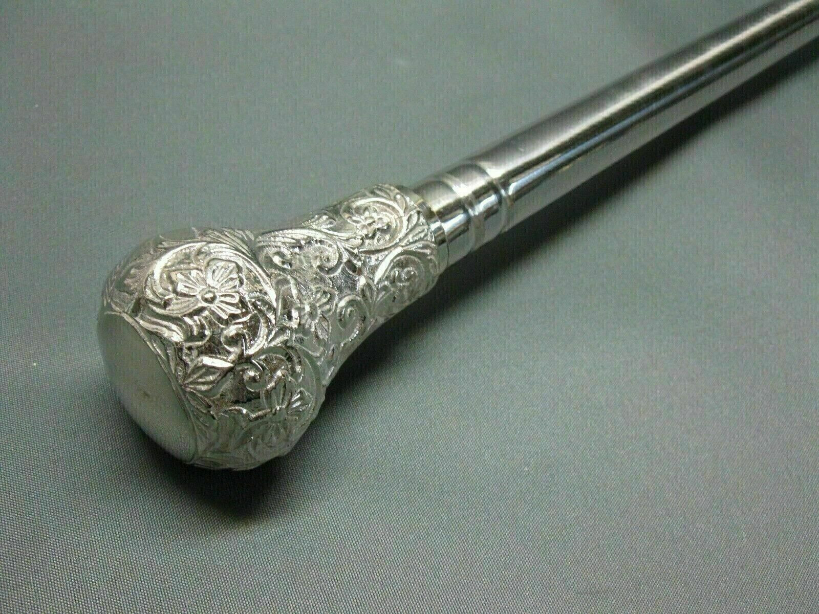 Antique Stainless Steel knob Royal Art Ornated Vintage Wallking Stick Present
