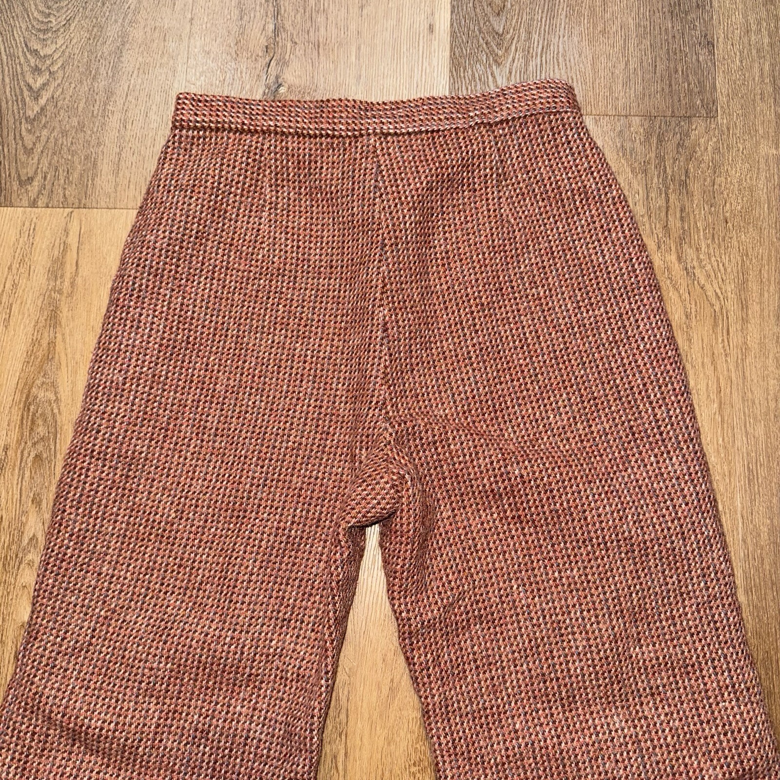 Vtg 60s 70s Bell Bottom Pants Womens 12 Wool Flare Leg White Stag Disco 27 x 25