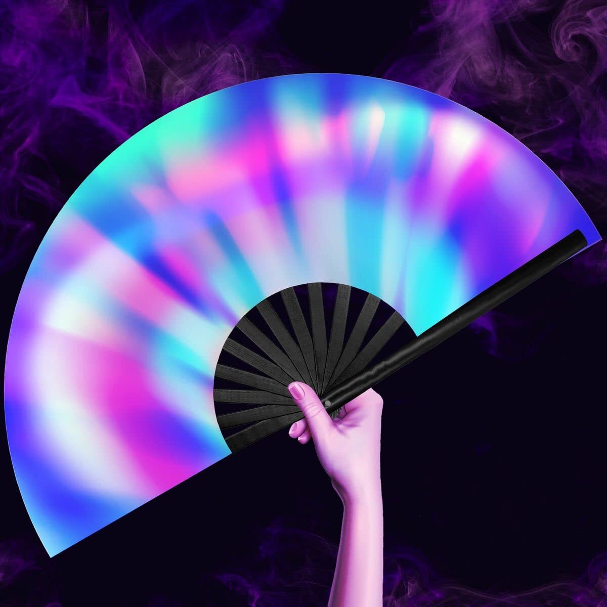 UV Glow Rave Fan Foldable for Women/Men/Drag Queen – Large Clack Festival Top