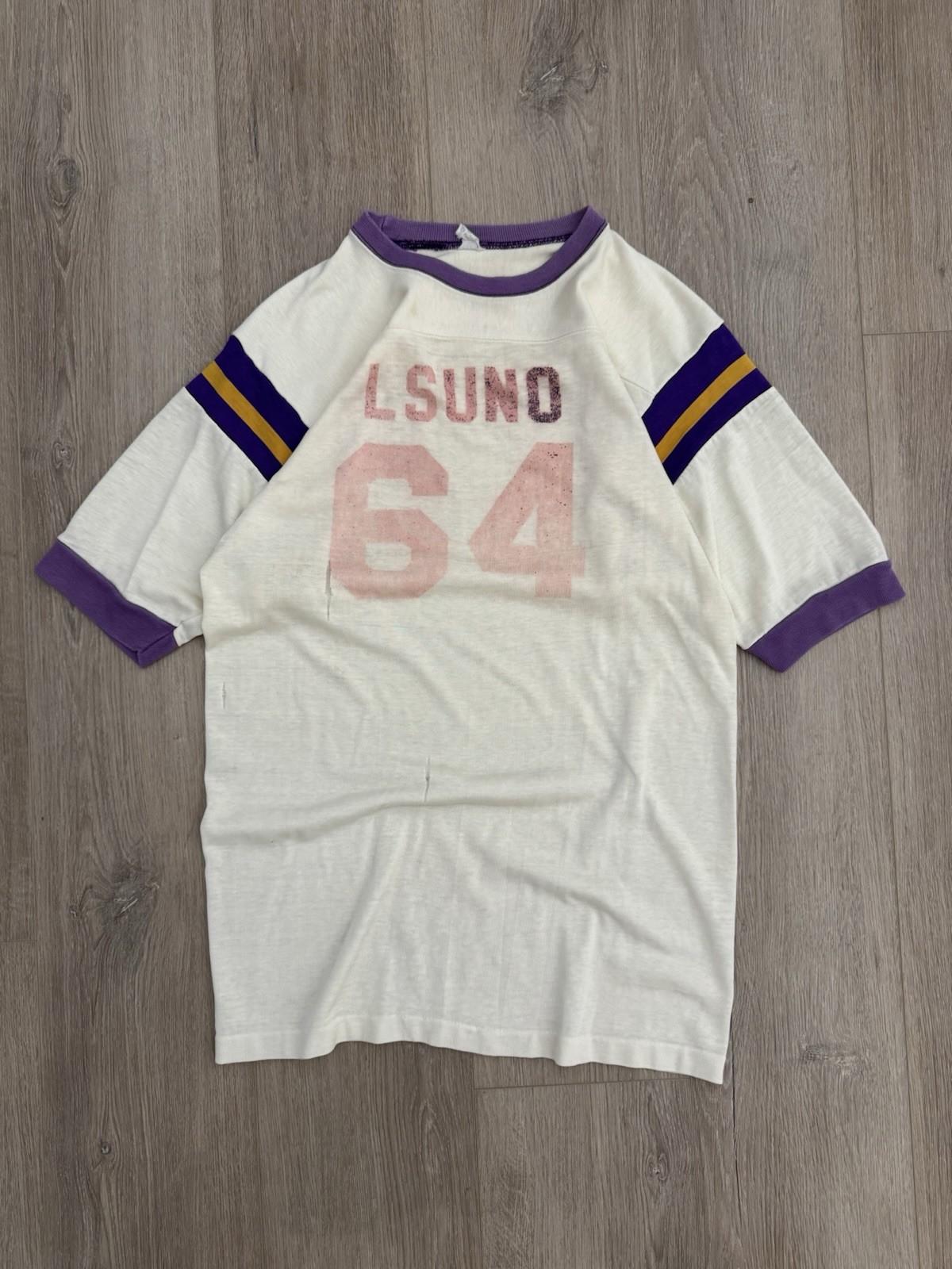 vintage 60s Football Jersey Cotton Durene Blend S-M Faded Distressed White