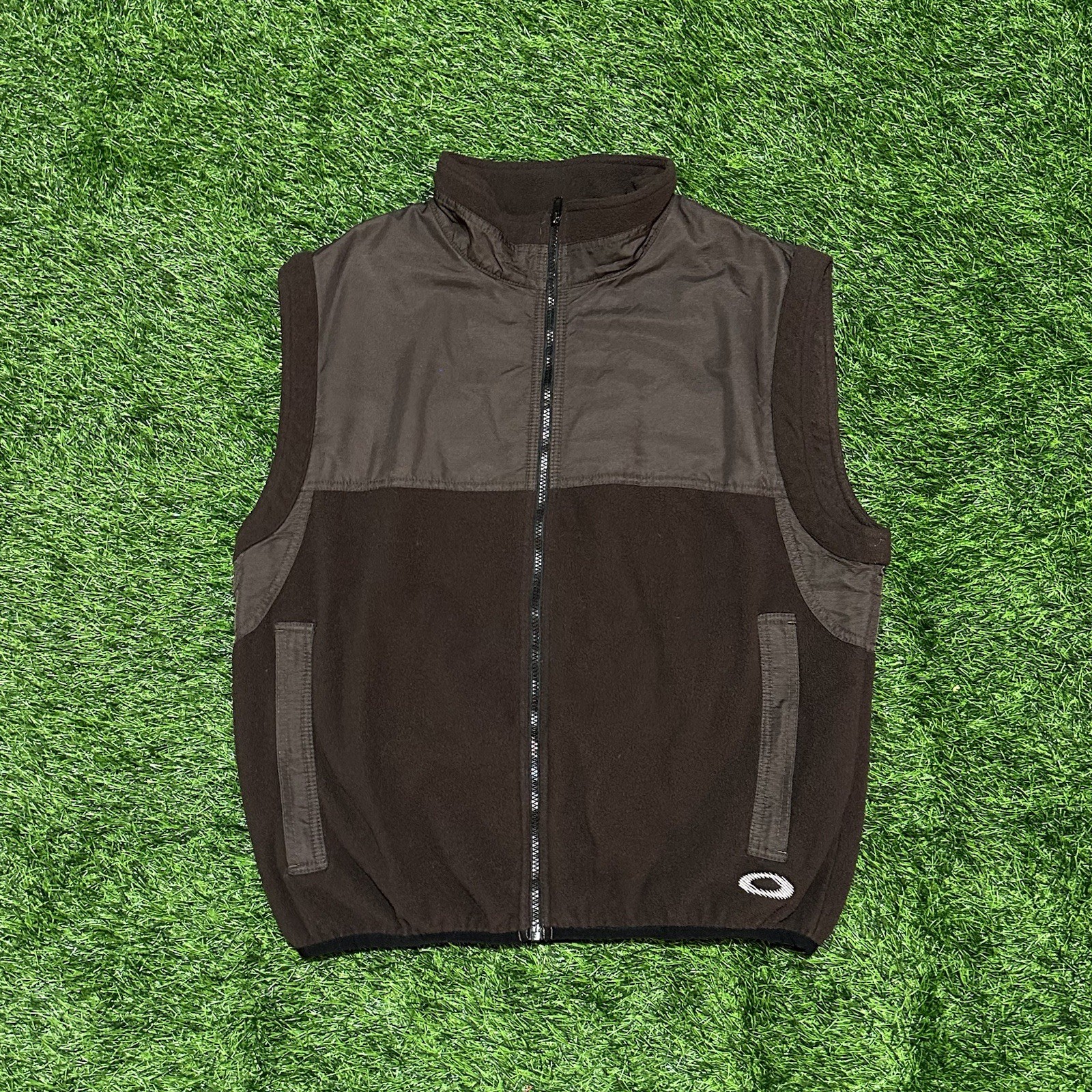 VTG Mocha Brown Oakley Software Full Zip Two Tone Fleece Vest Size Lg Gorpcore