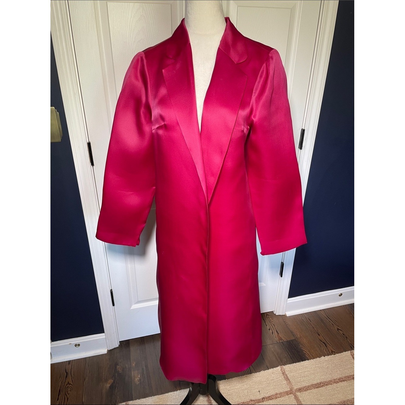 Vintage Sylvia Heisel 2002 Hot Pink Silk Duster Coat Designer Luxury Statement
