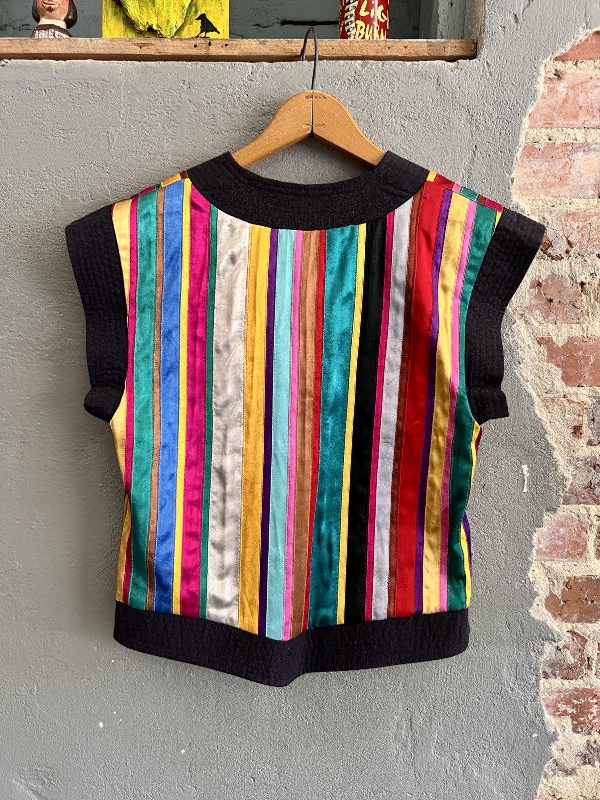 Vintage Girasol Rainbow Folk Vest Medium Southwestern Mexico Open Front
