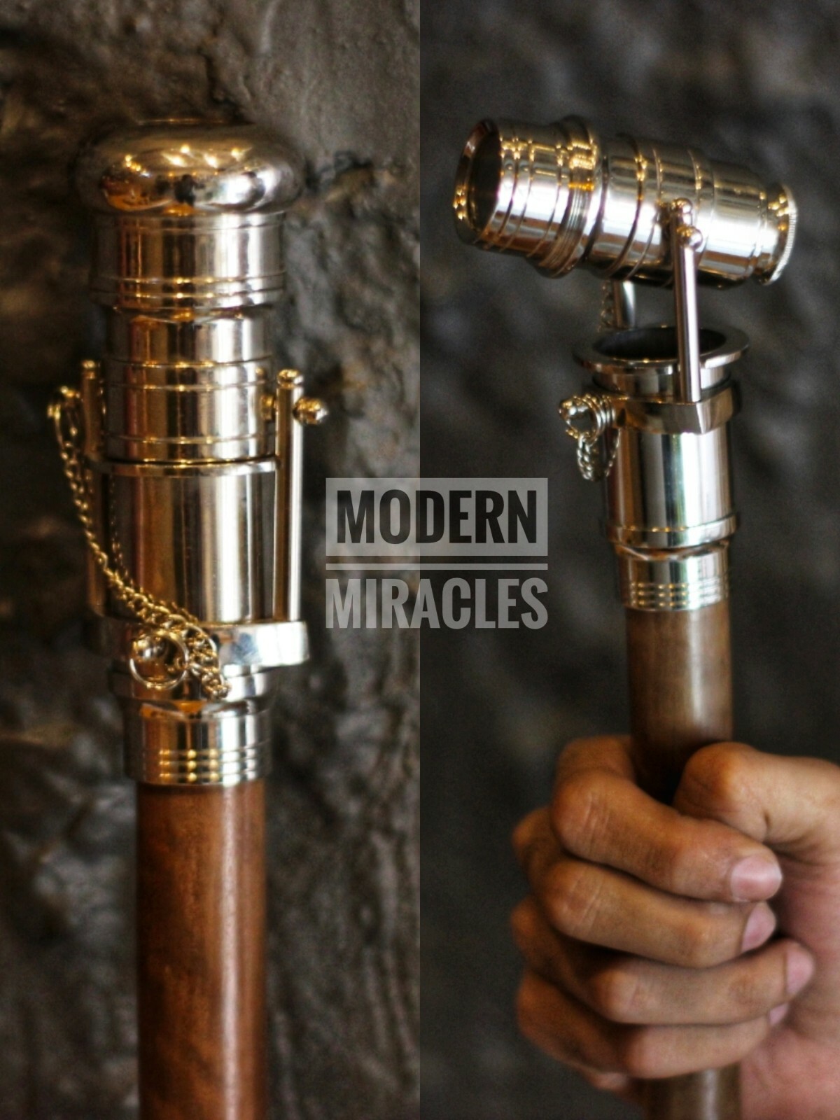 Brass Walking Stick With Telescope Handle Wooden Walking Stick