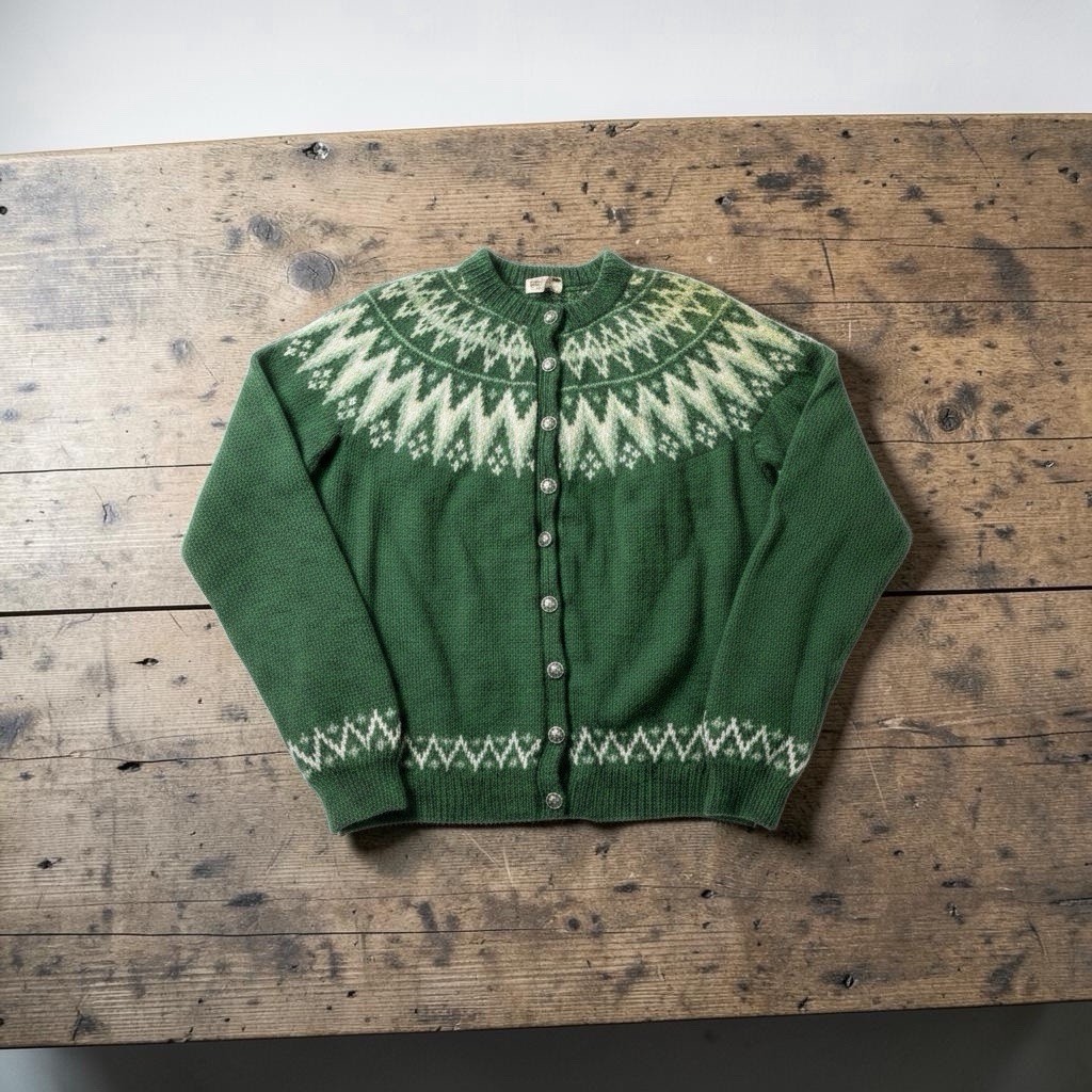 VINTAGE Made in Denmark Scandinavian 100% Wool Handmade Cardigan Sweater Size S