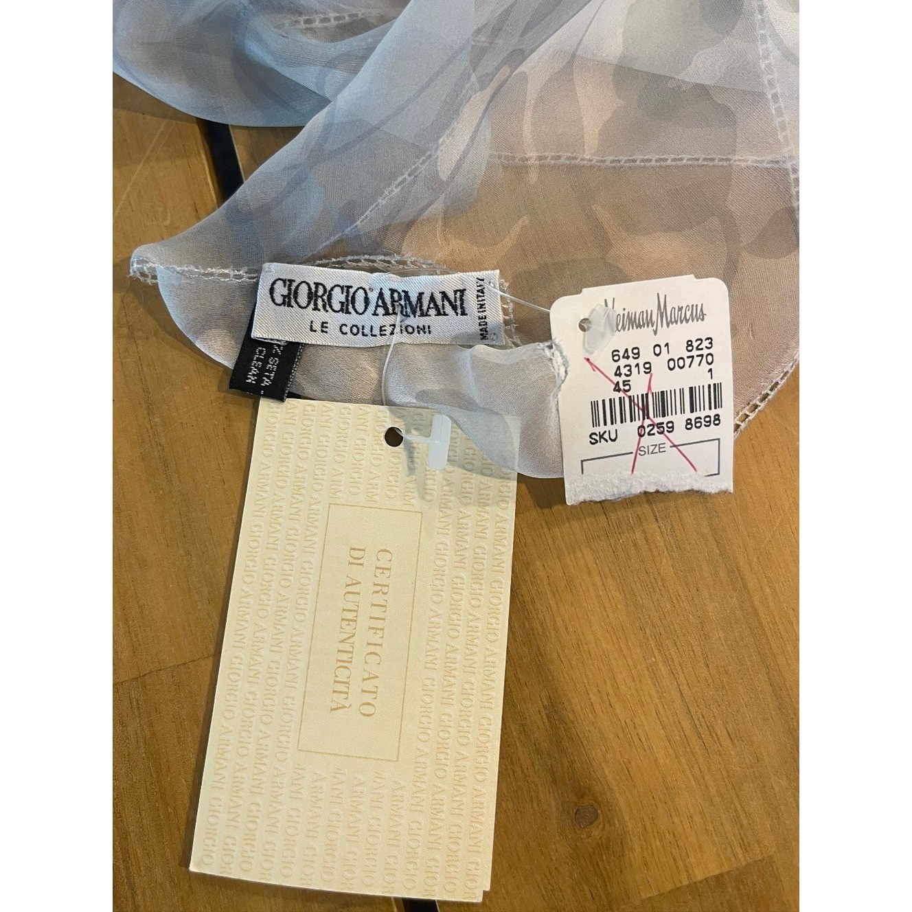 NWT Giorgio Armani Classic Vintage Grey Floral Embroidered Trim Silk Wrap Scarf