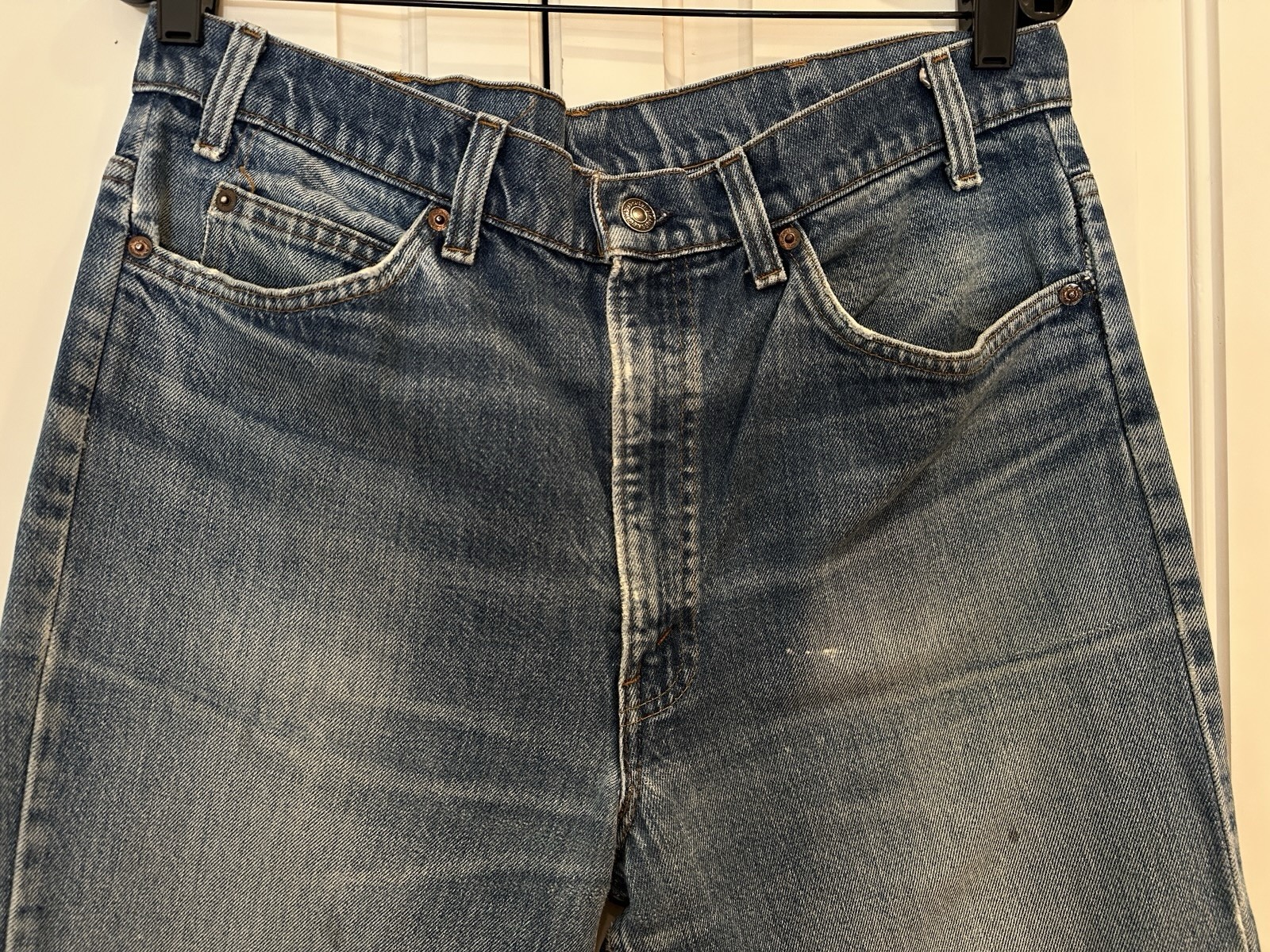 VINTAGE 1970s LEVI’S 517 ORANGE TAB BOOTCUT JEANS MADE IN USA TALON – W35 x L34