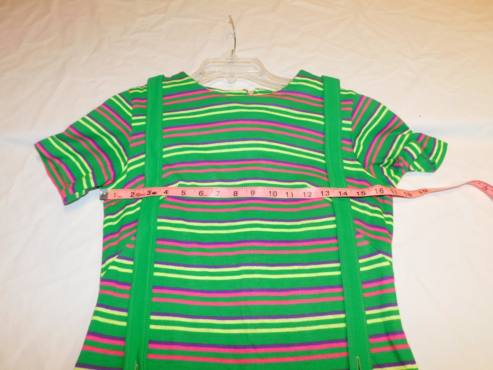 VTG 60s 70’s DRESS MINI JUMPER STRIPED KNIT POLY GREEN XS/S MOD GOGO GROOVY
