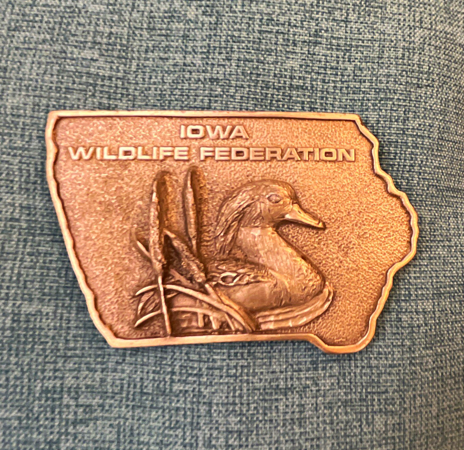 Vintage Iowa Wildlife Federation Belt Buckle Metal wood duck outdoor
