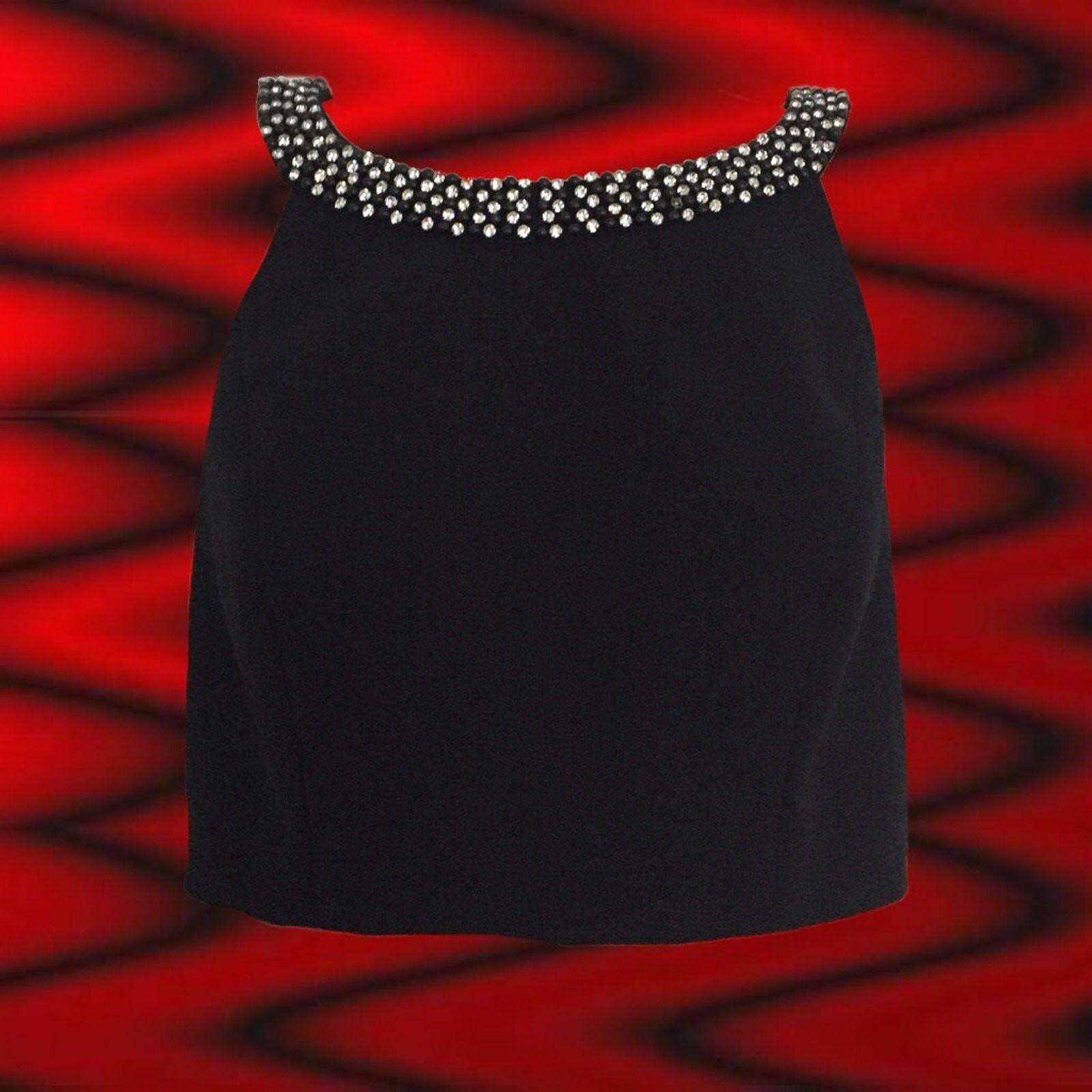 1990’s Dressy Sleeveless Crop Top with 360º Rhinestone + Beaded Collar