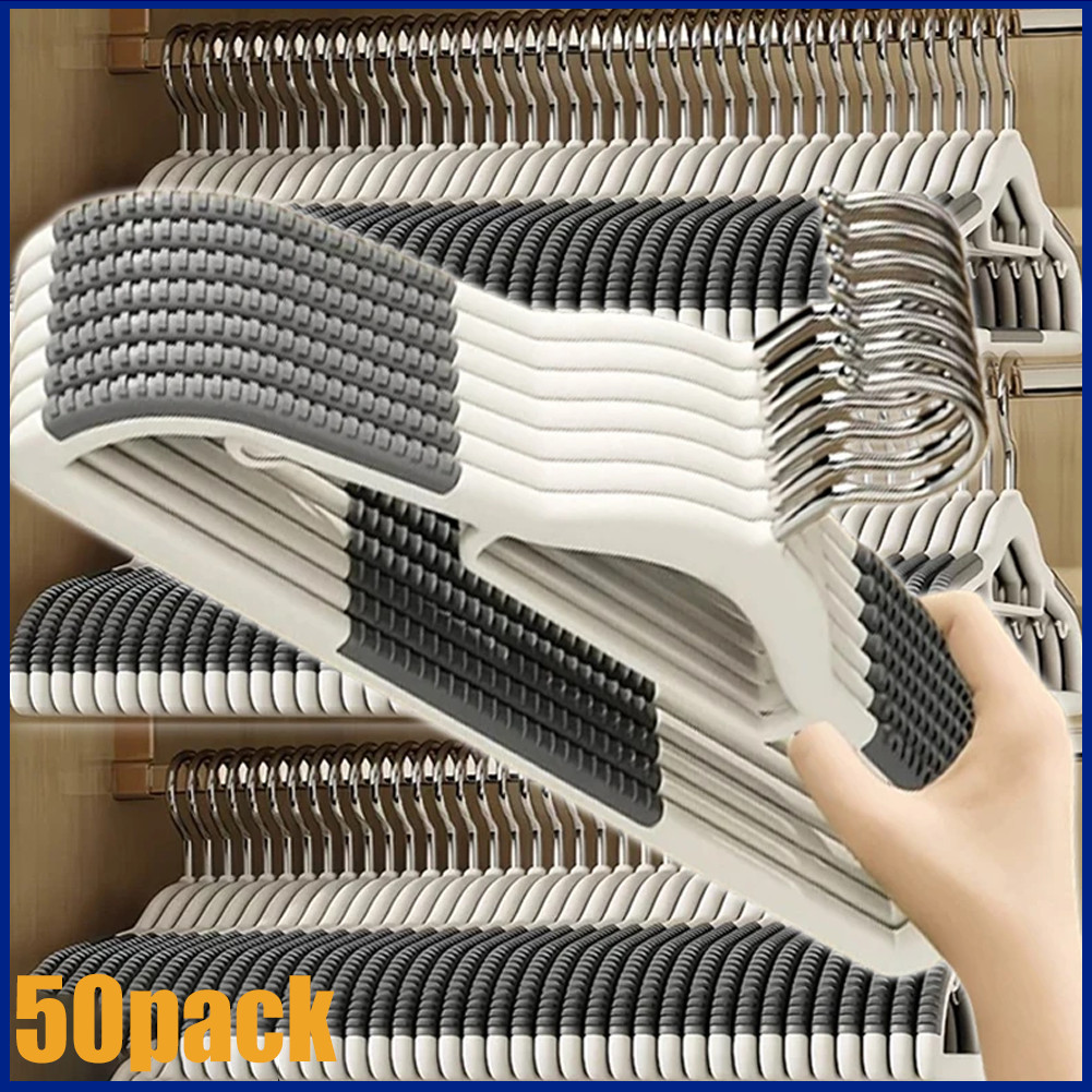 Plastic Hangers Non Slip for Clothes Coat Heavy Duty 360° Swivel Hook Pack of 50