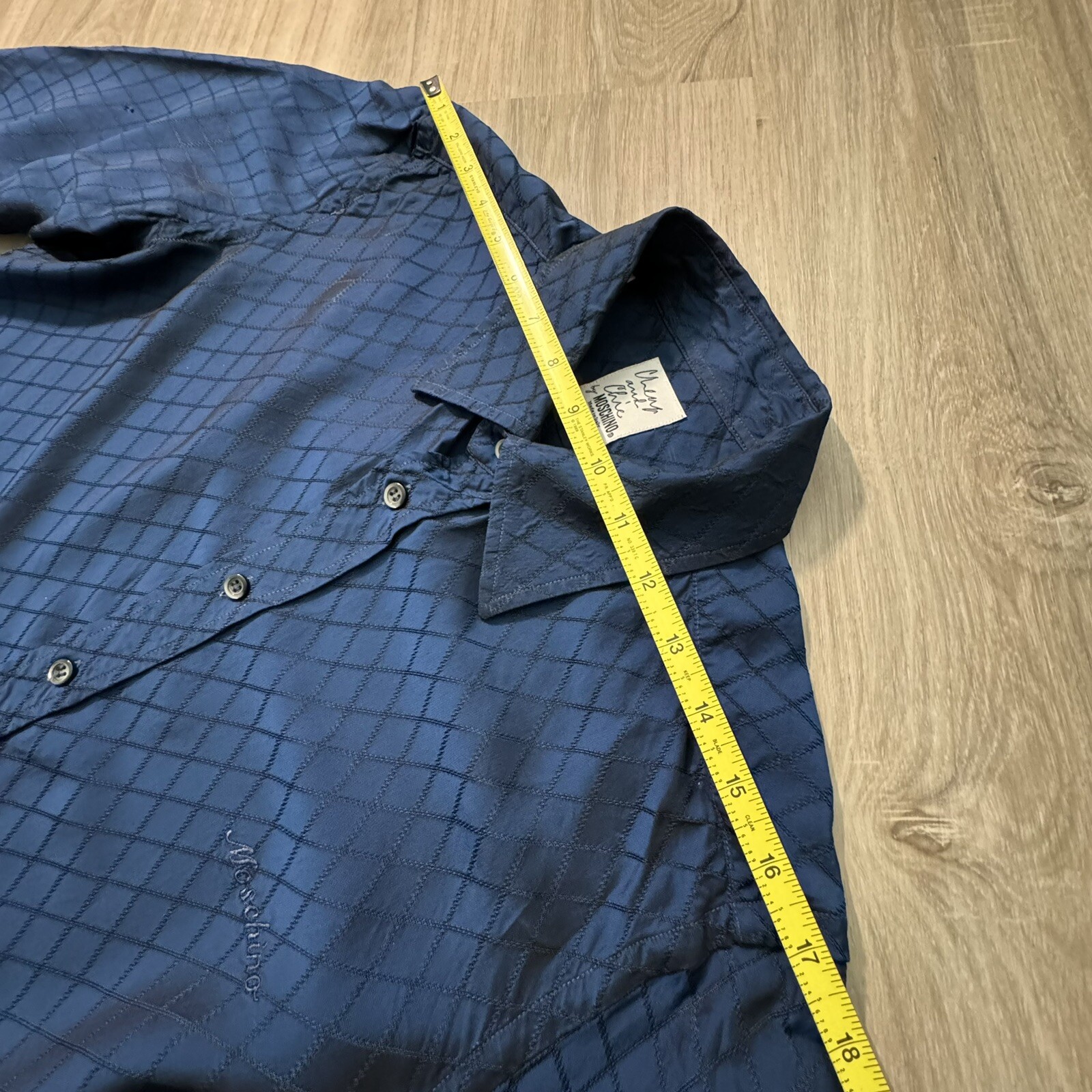MOSCHINO 90s Cheap & Chic Vintage Men’s Shirt 16/41 Neon Blue Rayon Long Sleeve