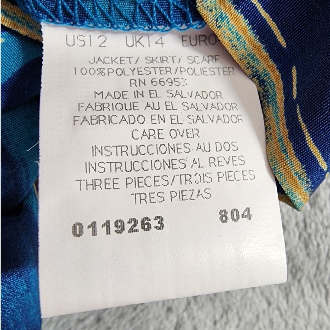 Vintage Leslie Fay Skirt Set Womens M Blue Short Sleeve Blazer Striped Pleated