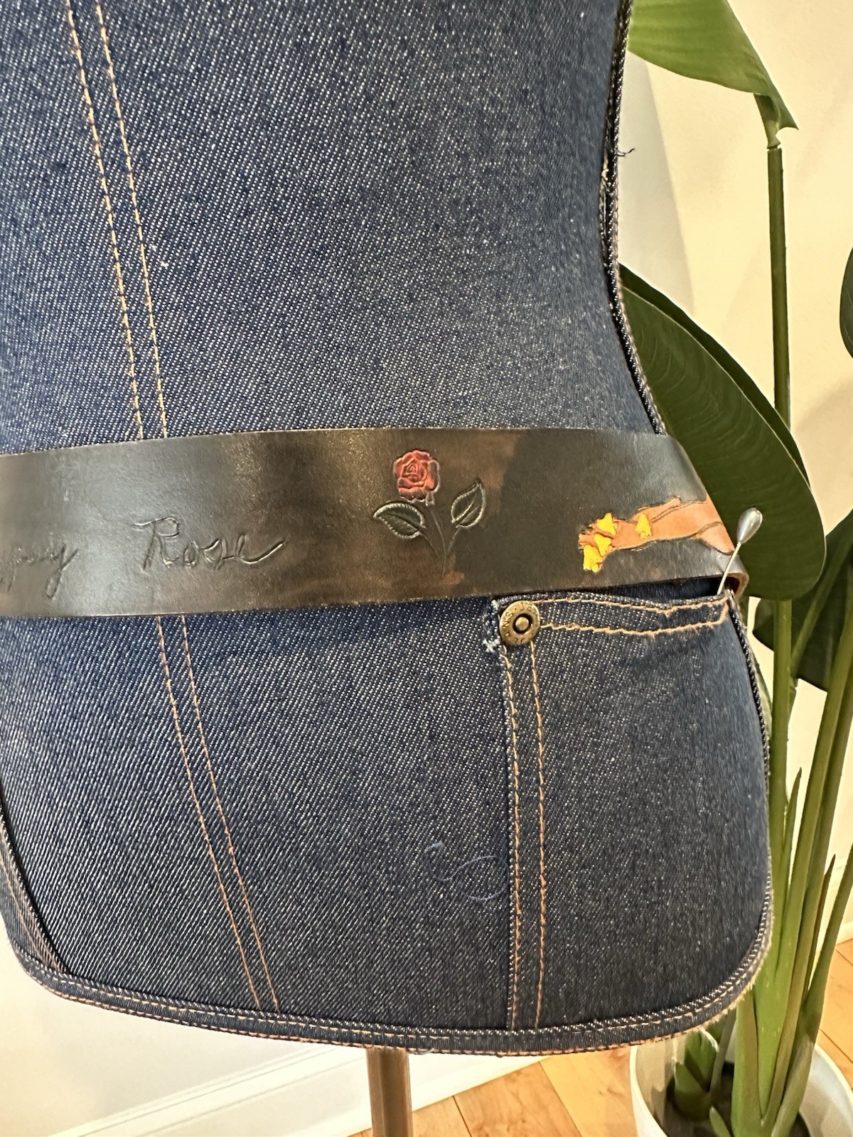 Vtg 70s Sweet Gypsy Rose Naked Woman Tooled Leather Belt OOAK 37in Music Hippie