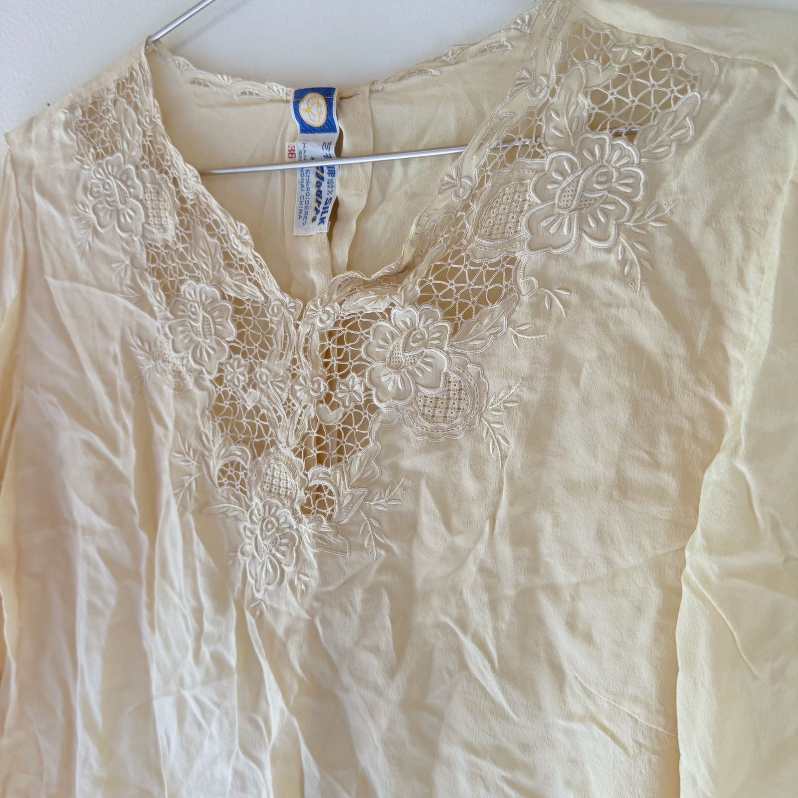 Vintage 100% Silk Hand Embroidered Lace Detail Blouse