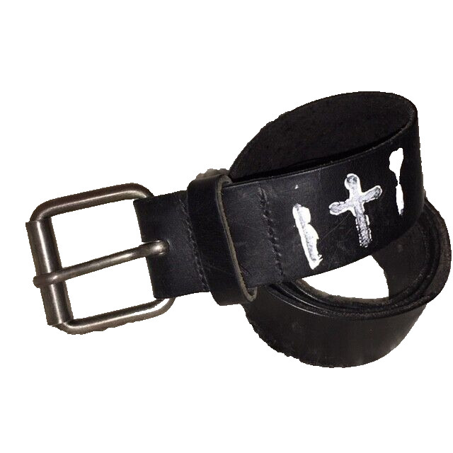Vintage Leather Belt Custom Holy Painted Crosses 33in-37in, Unisex One of a Kind