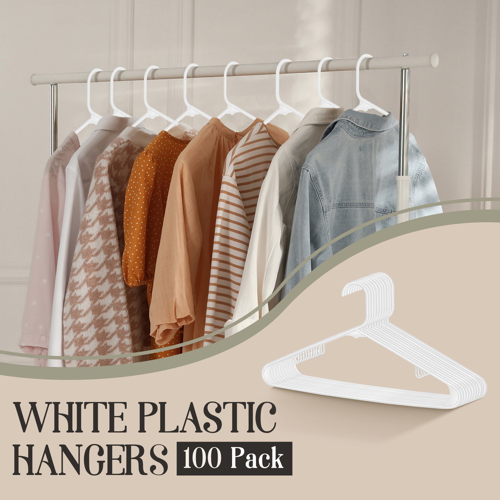 White Plastic Hangers 100 Pack Clothes Hangers with Non Slip Hooks Lightweight