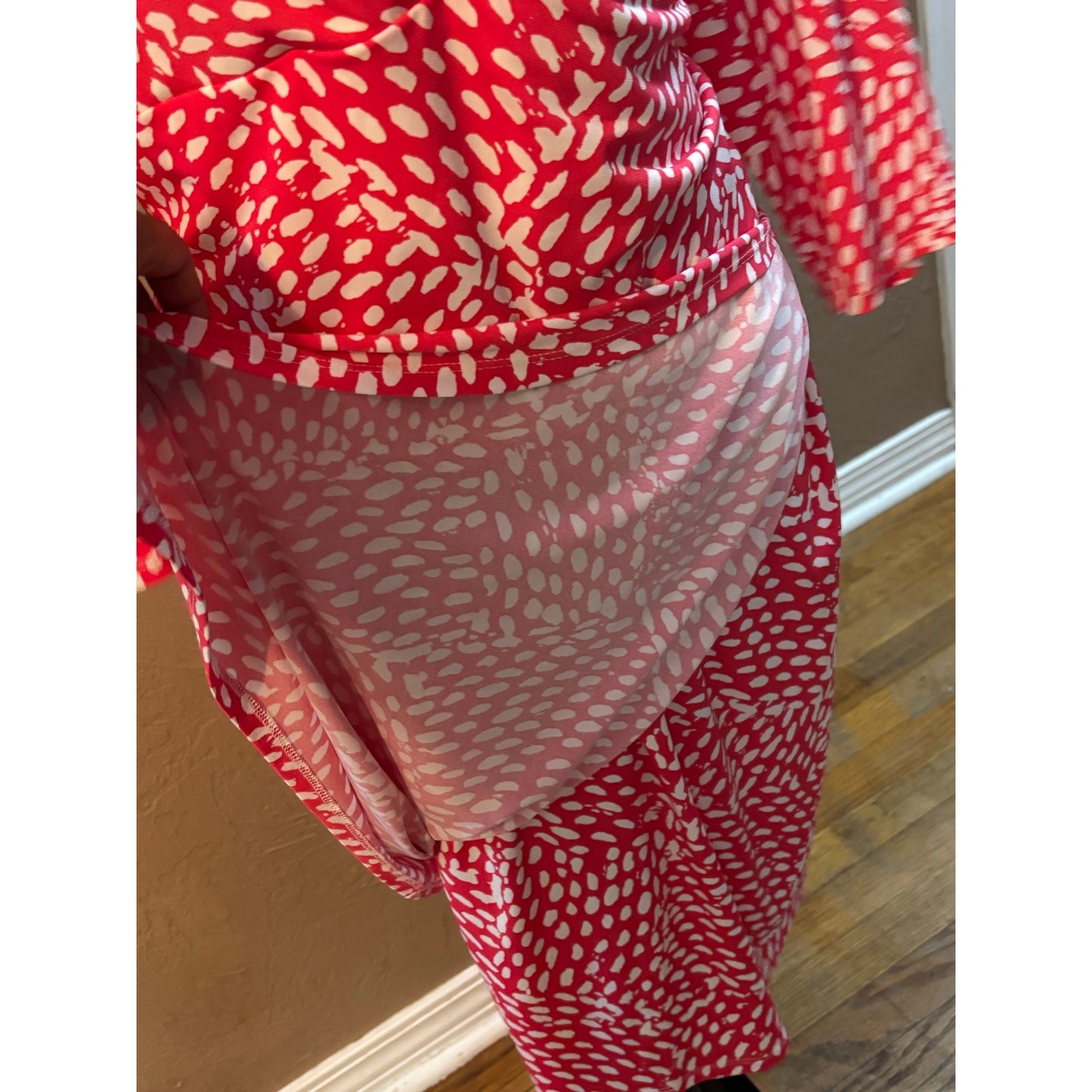 Dressbarn Coral And White Paint Splash Print Dress Womens 14