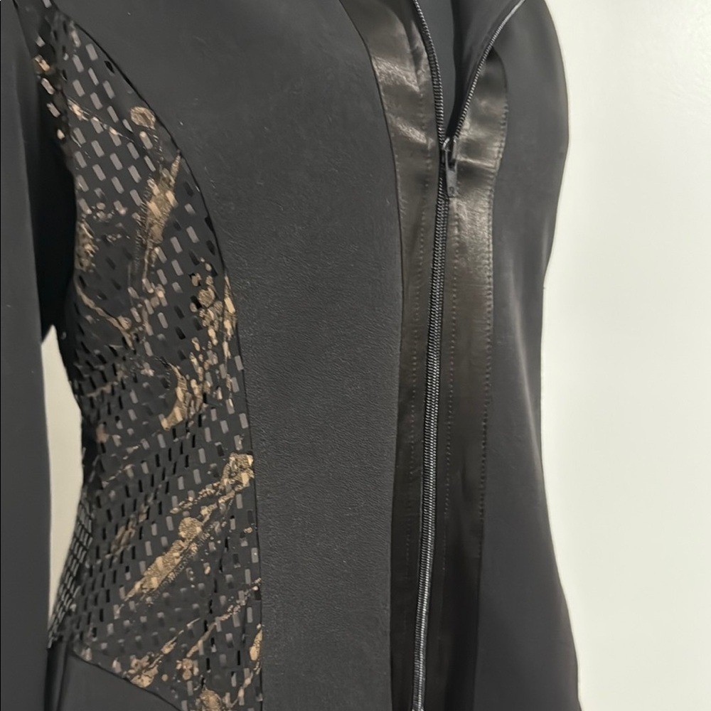 Womens Medium Jacket Blazer Black Gold Metallic Evening Dressy Formal Vintage