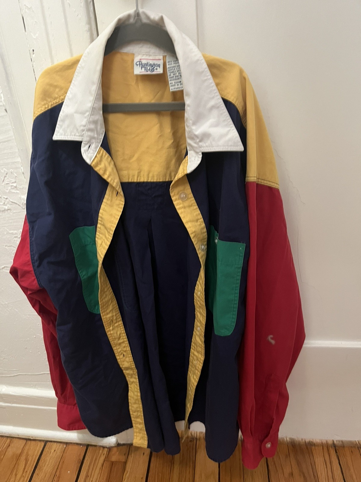 Vintage Huntington Ridge Colorblock Shirt Large 90s Primary Colors Navy Red