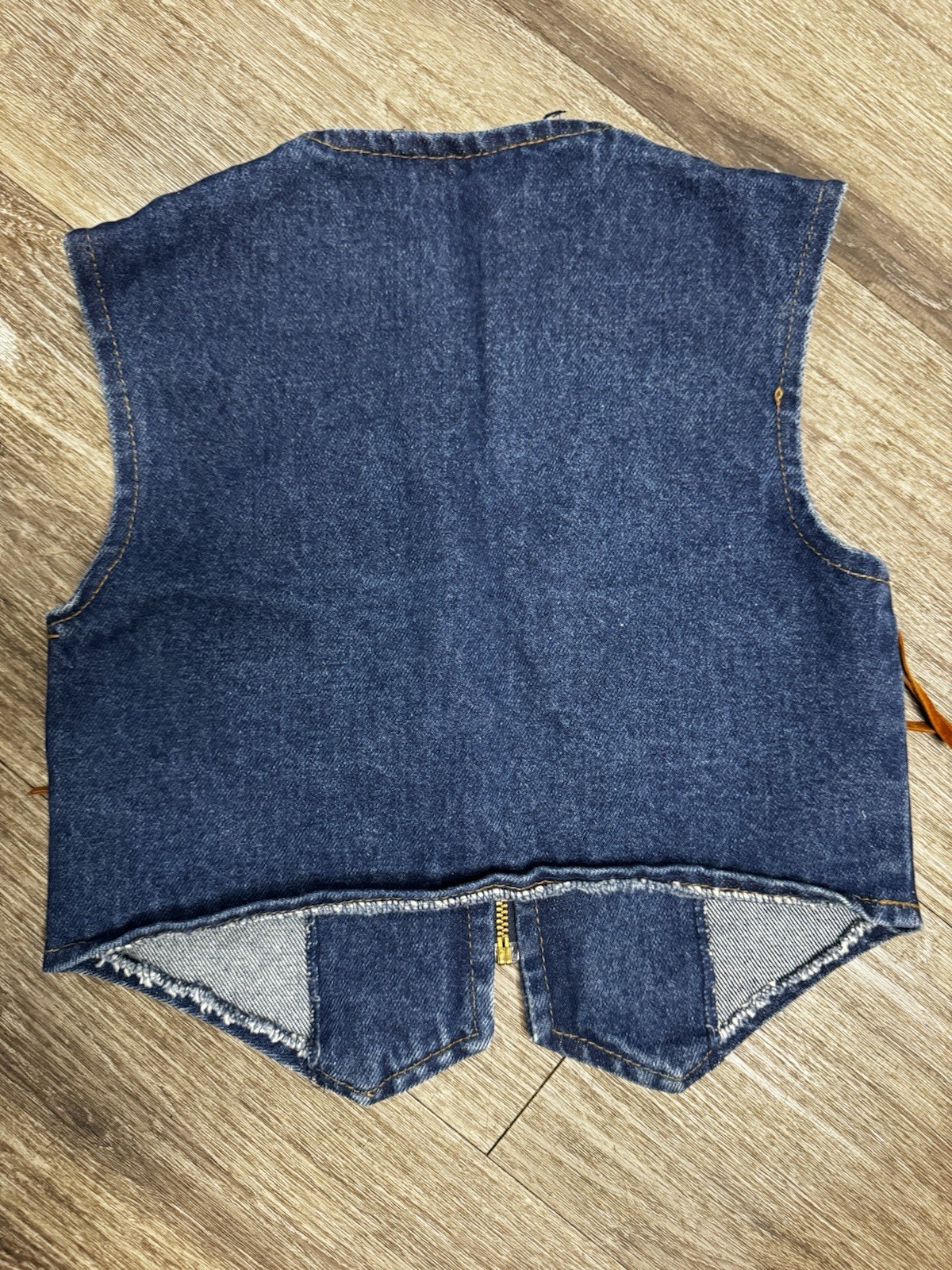 Vintage Take It-Ez Kids Unisex Denim Vest Size 1-2 Blue/Brown Fringe Zip Front