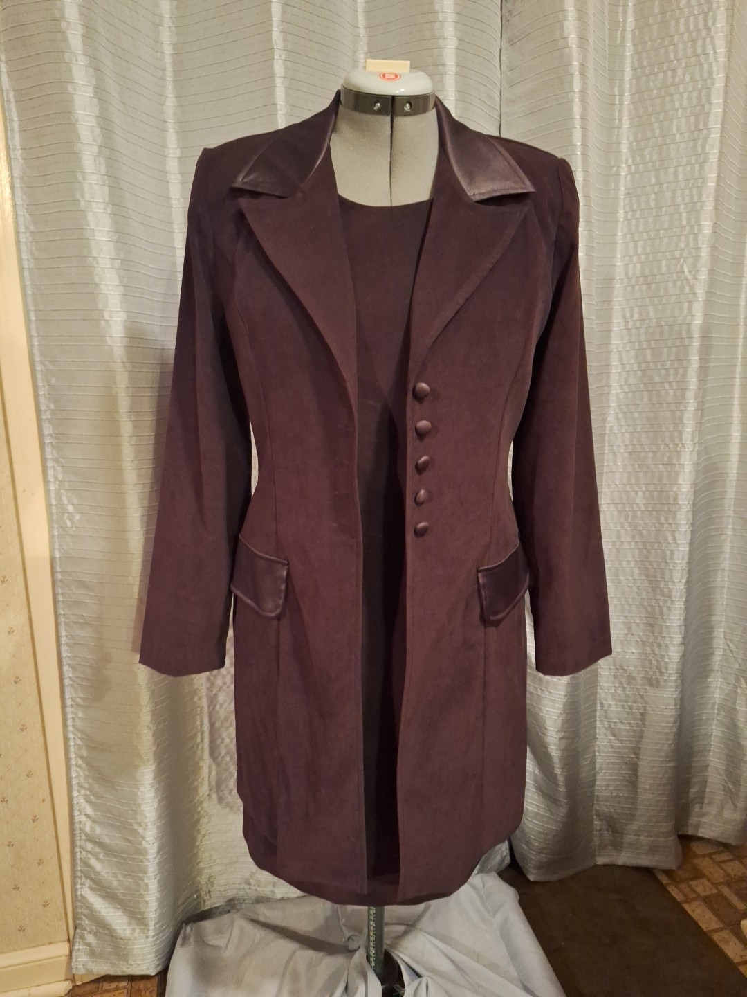 Vintage Womens Sz. 10 By Worthington-Velveteen Dress & Long Jacket in Deep Plum