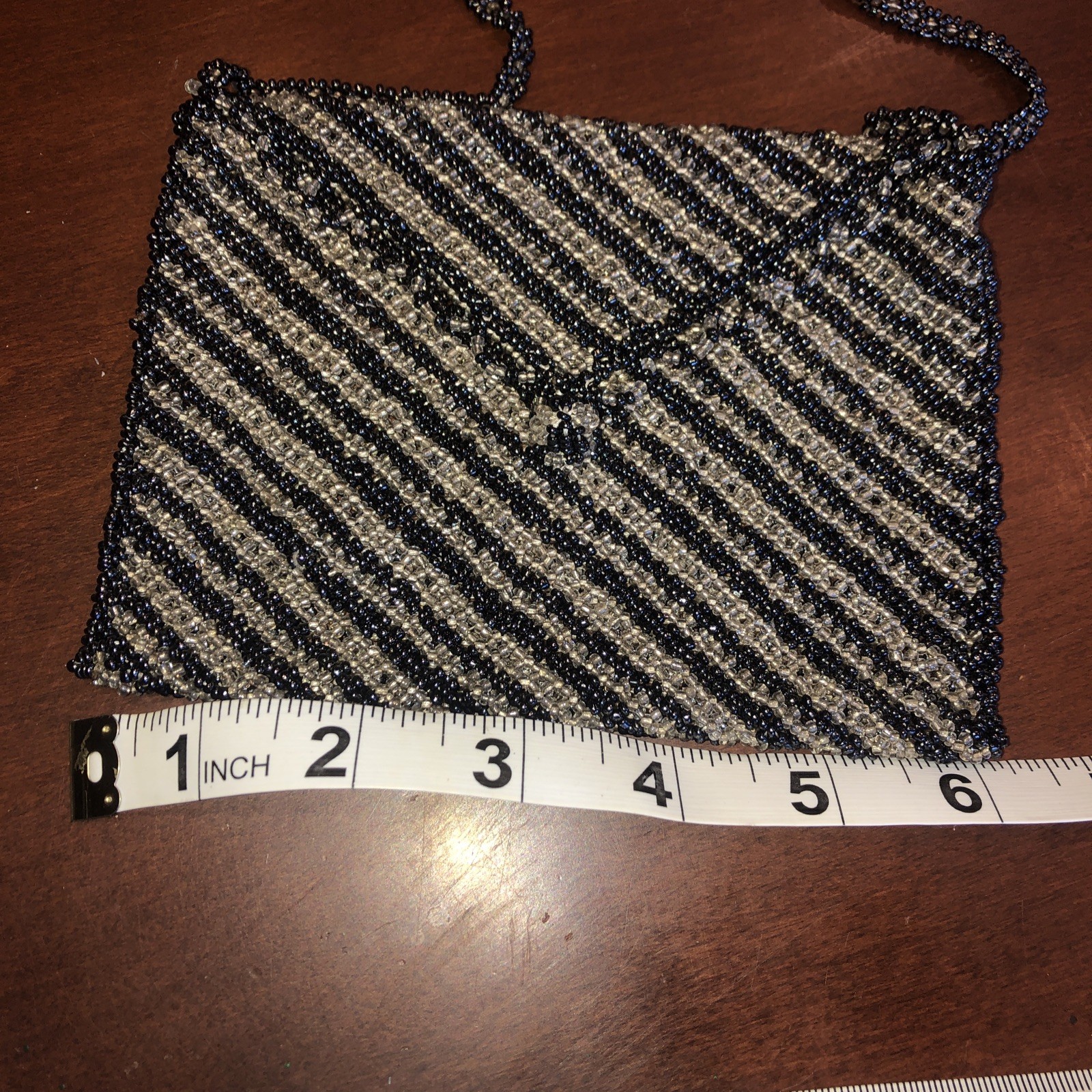 Hand Beaded Mini Purse Black/Blue and clear beads Cross-Body Formal Classic