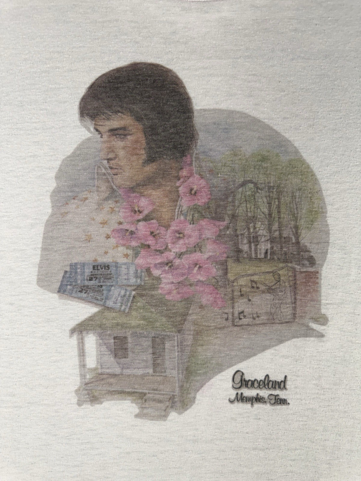 70’s VINTAGE Elvis Presley Graceland T-Shirt Size Small Pink 5050 Blend Music